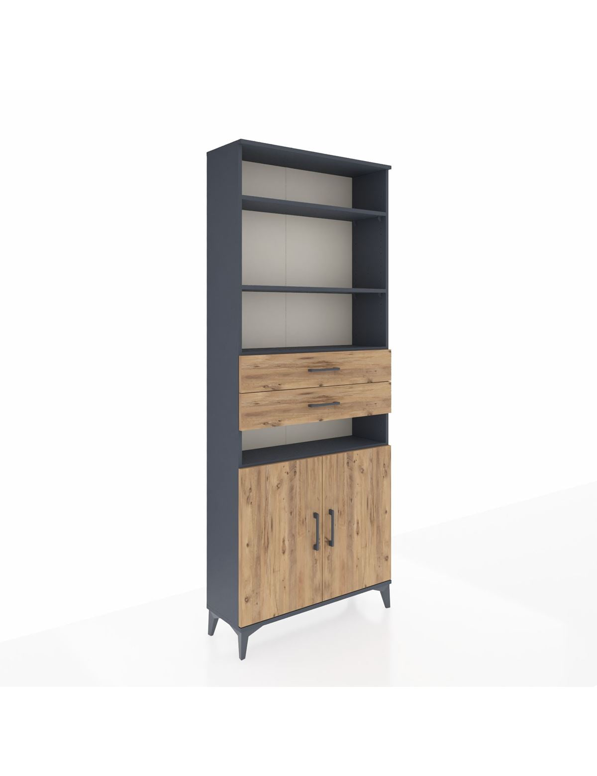 Arges Dolap 5 Raflı 2 Çekmeceli 2 Kapaklı 88x30x221 Antrasit-Çam