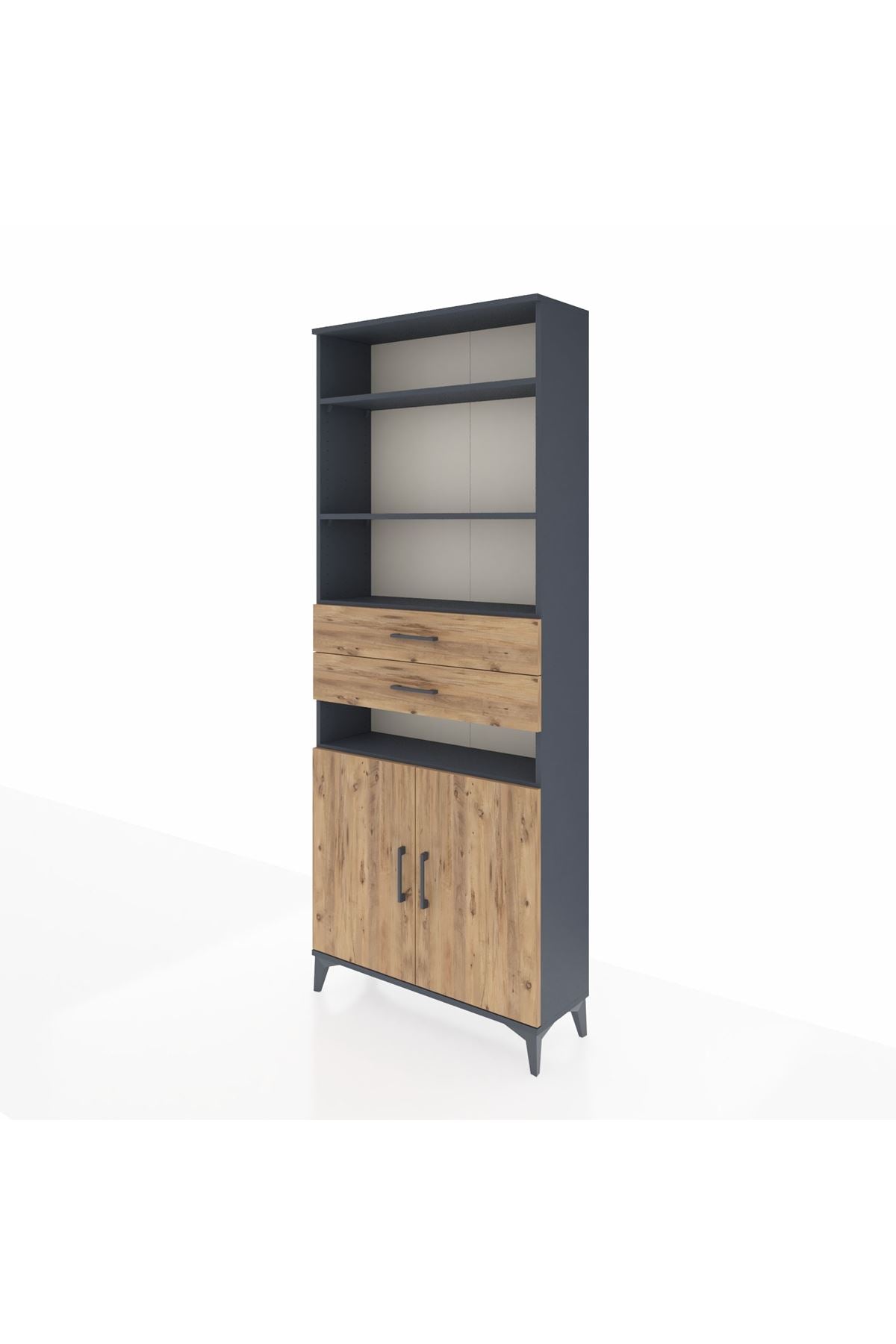 Arges Dolap 5 Raflı 2 Çekmeceli 2 Kapaklı 88x30x221 Antrasit-Çam