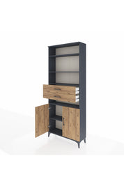 Arges Dolap 5 Raflı 2 Çekmeceli 2 Kapaklı 88x30x221 Antrasit-Çam