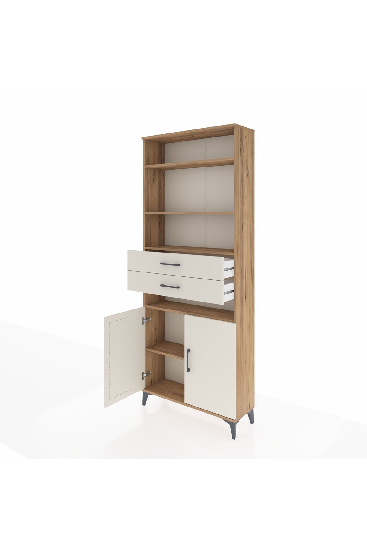 Arges Dolap 5 Raflı 2 Çekmeceli 2 Kapaklı 88x30x221 Çam-Aytaşı