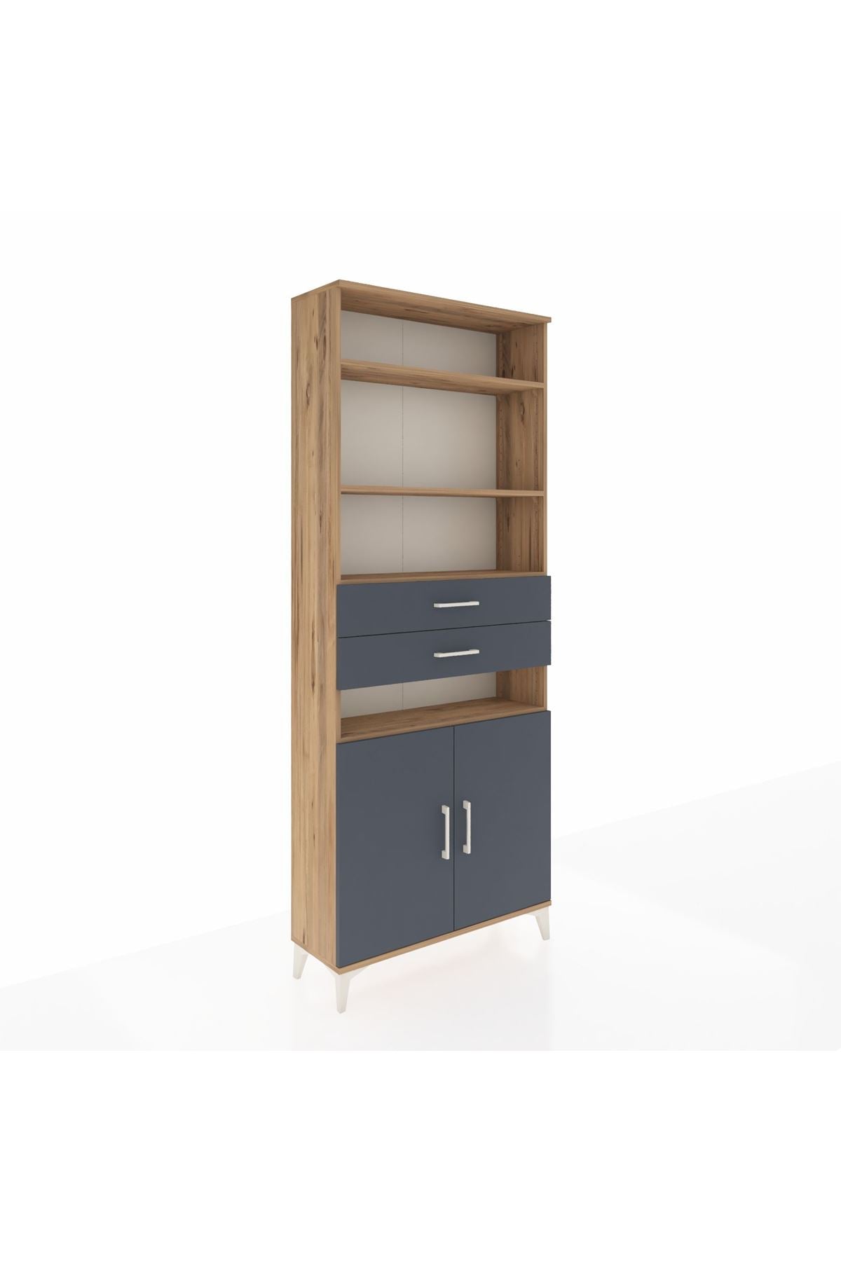 Arges Dolap 5 Raflı 2 Çekmeceli 2 Kapaklı 88x30x221 Çam-Antrasit