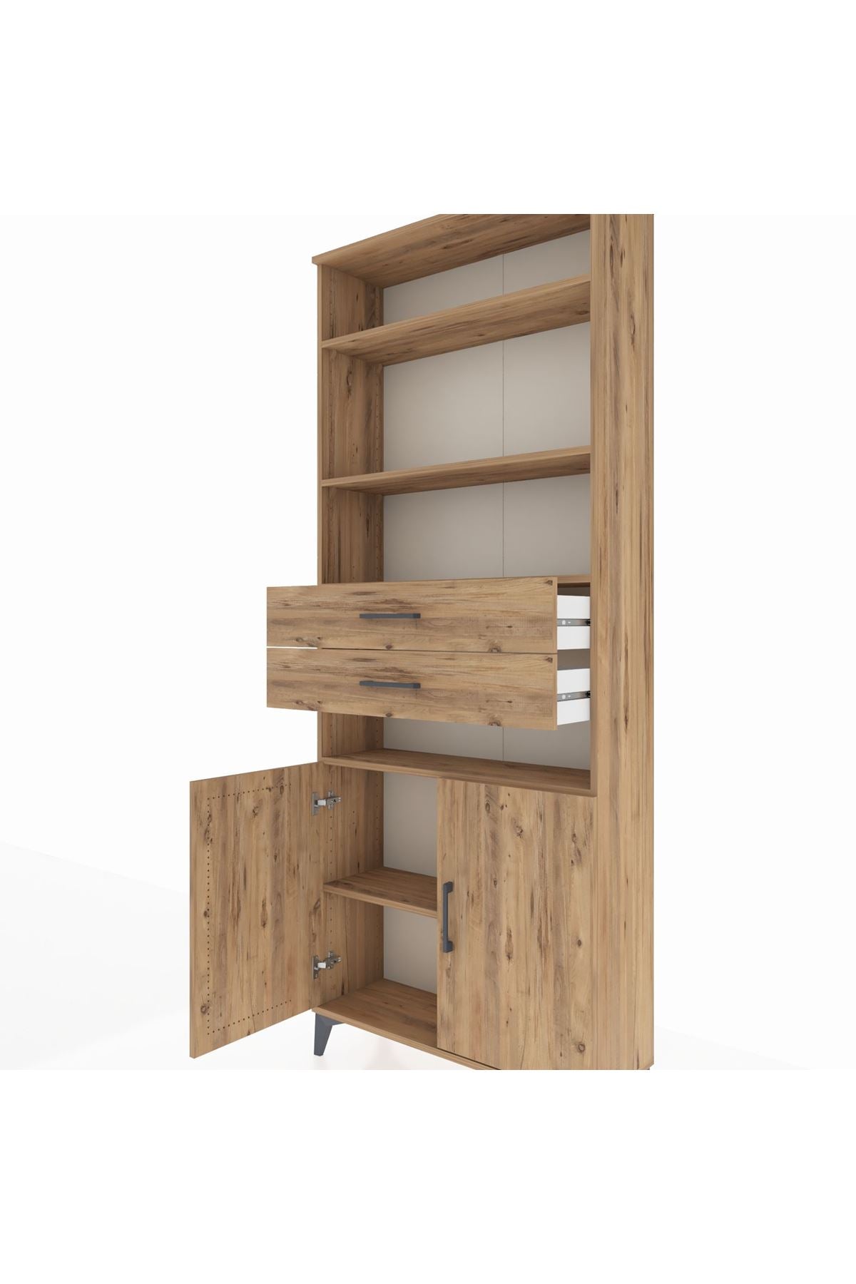 Arges Dolap 5 Raflı 2 Çekmeceli 2 Kapaklı 88x30x221 Çam-Çam