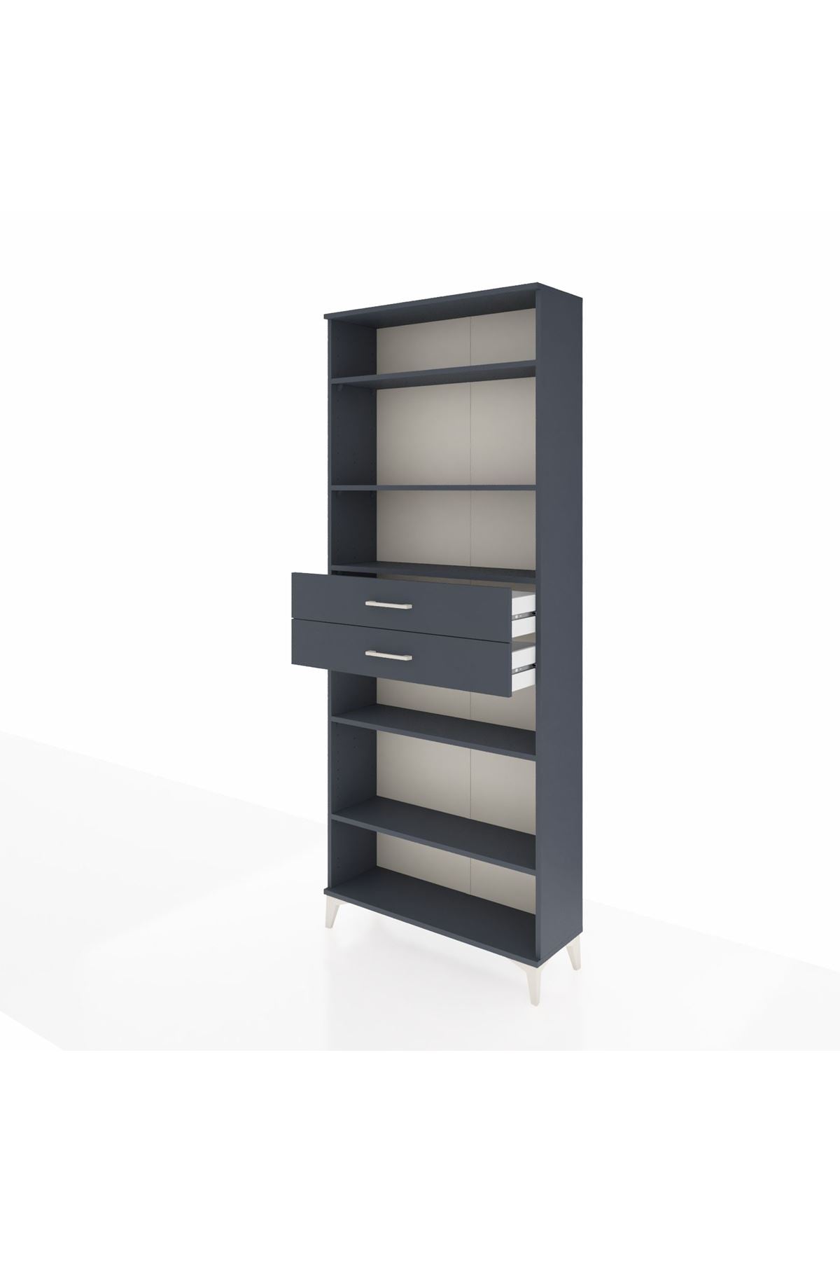 Arges Dolap 5 Raflı 2 Çekmeceli 88x30x221 Antrasit-Antrasit