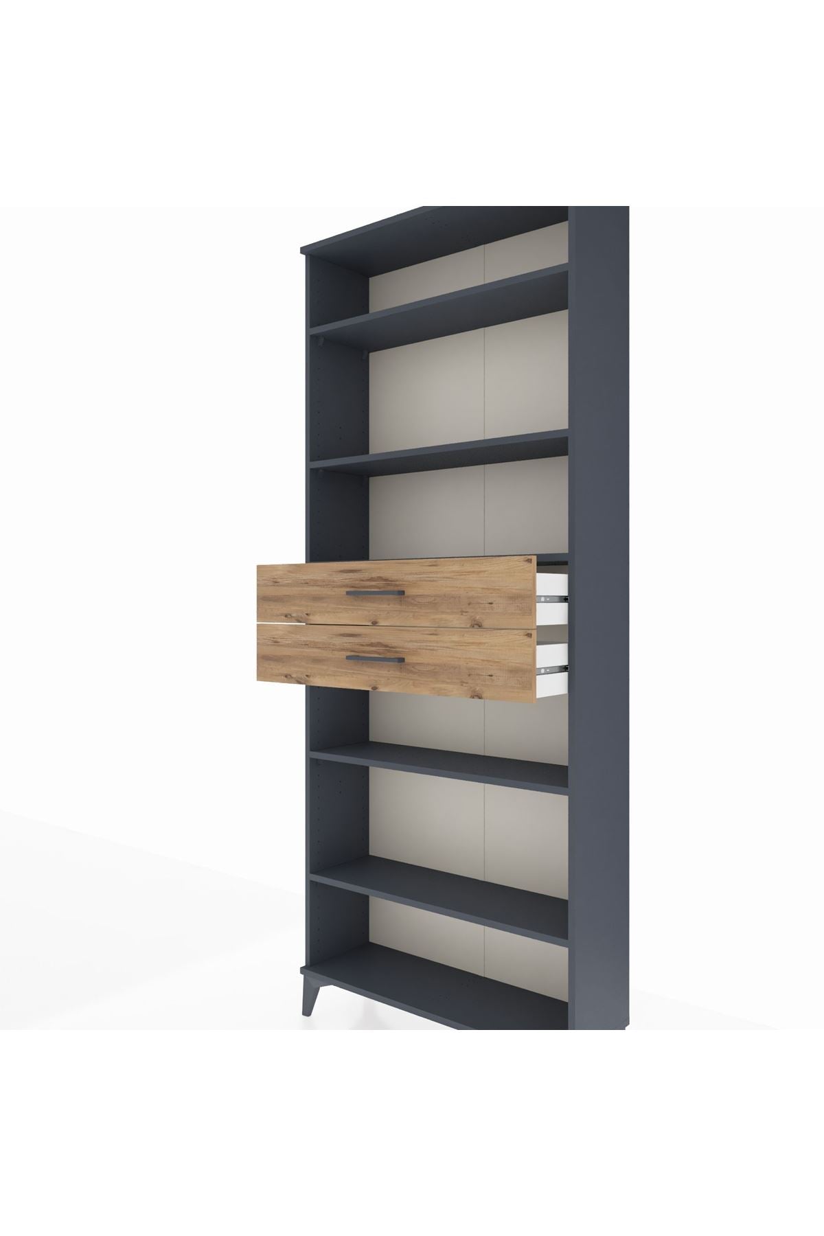 Arges Dolap 5 Raflı 2 Çekmeceli 88x30x221 Antrasit-Çam