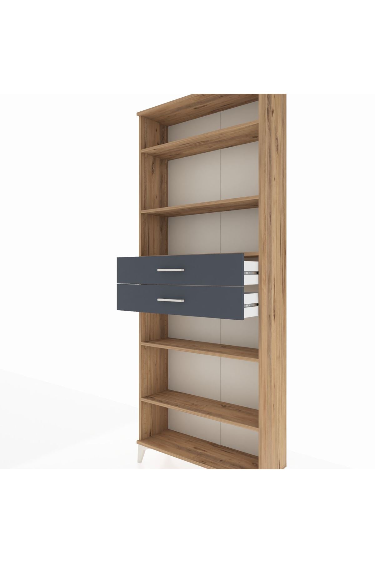 Arges Dolap 5 Raflı 2 Çekmeceli 88x30x221 Çam-Antrasit