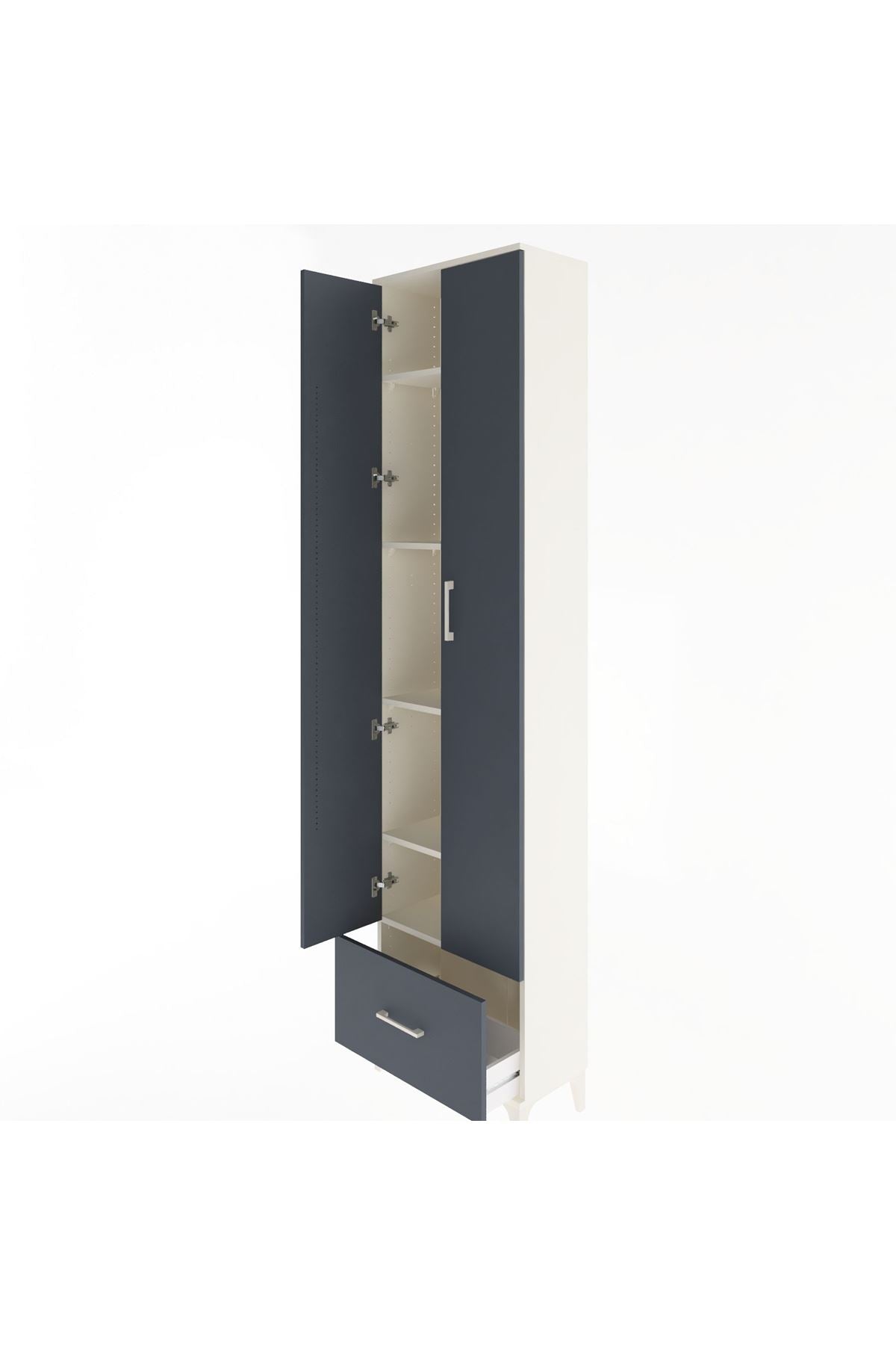 Arges Dolap 5 Raflı Tek Çekmeceli 2 Kapaklı 60x30x243 Aytaşı-Antrasit