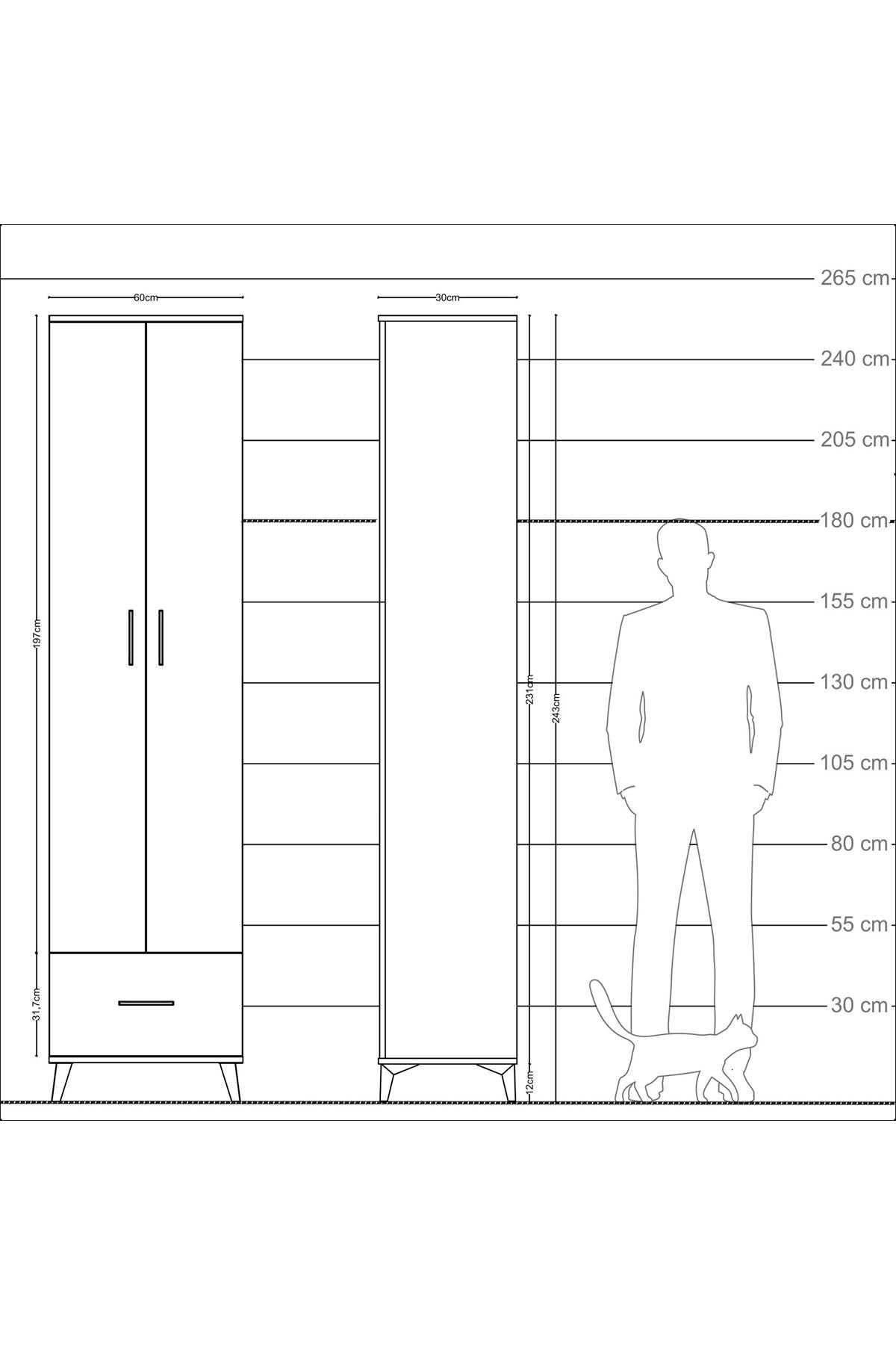 Arges Dolap 5 Raflı Tek Çekmeceli 2 Kapaklı 60x30x243 Aytaşı-Çam