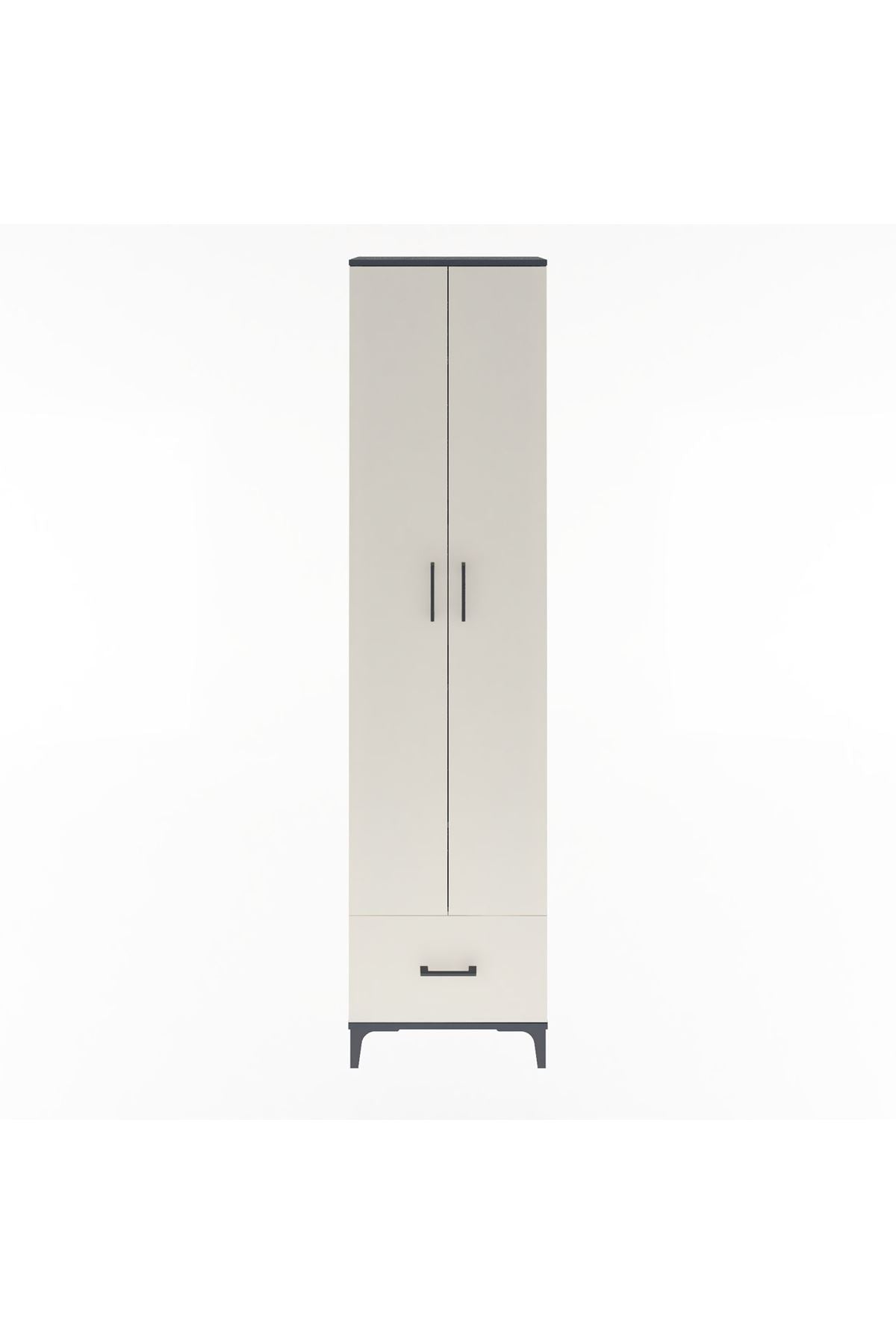 Arges Dolap 5 Raflı Tek Çekmeceli 2 Kapaklı 60x30x243 Antrasit-Aytaşı