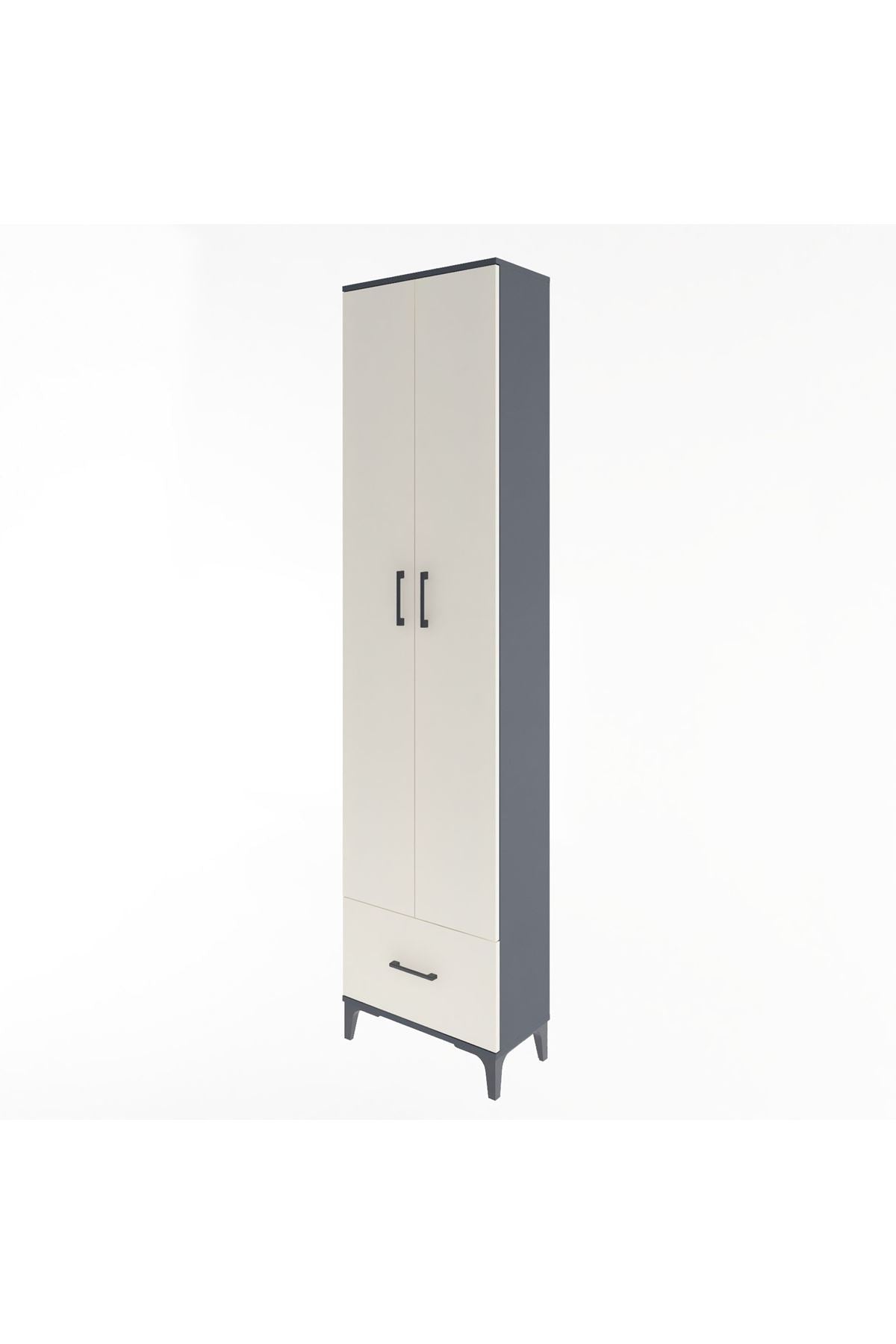 Arges Dolap 5 Raflı Tek Çekmeceli 2 Kapaklı 60x30x243 Antrasit-Aytaşı