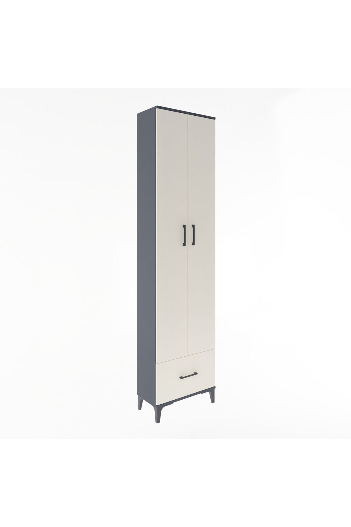 Arges Dolap 5 Raflı Tek Çekmeceli 2 Kapaklı 60x30x243 Antrasit-Aytaşı
