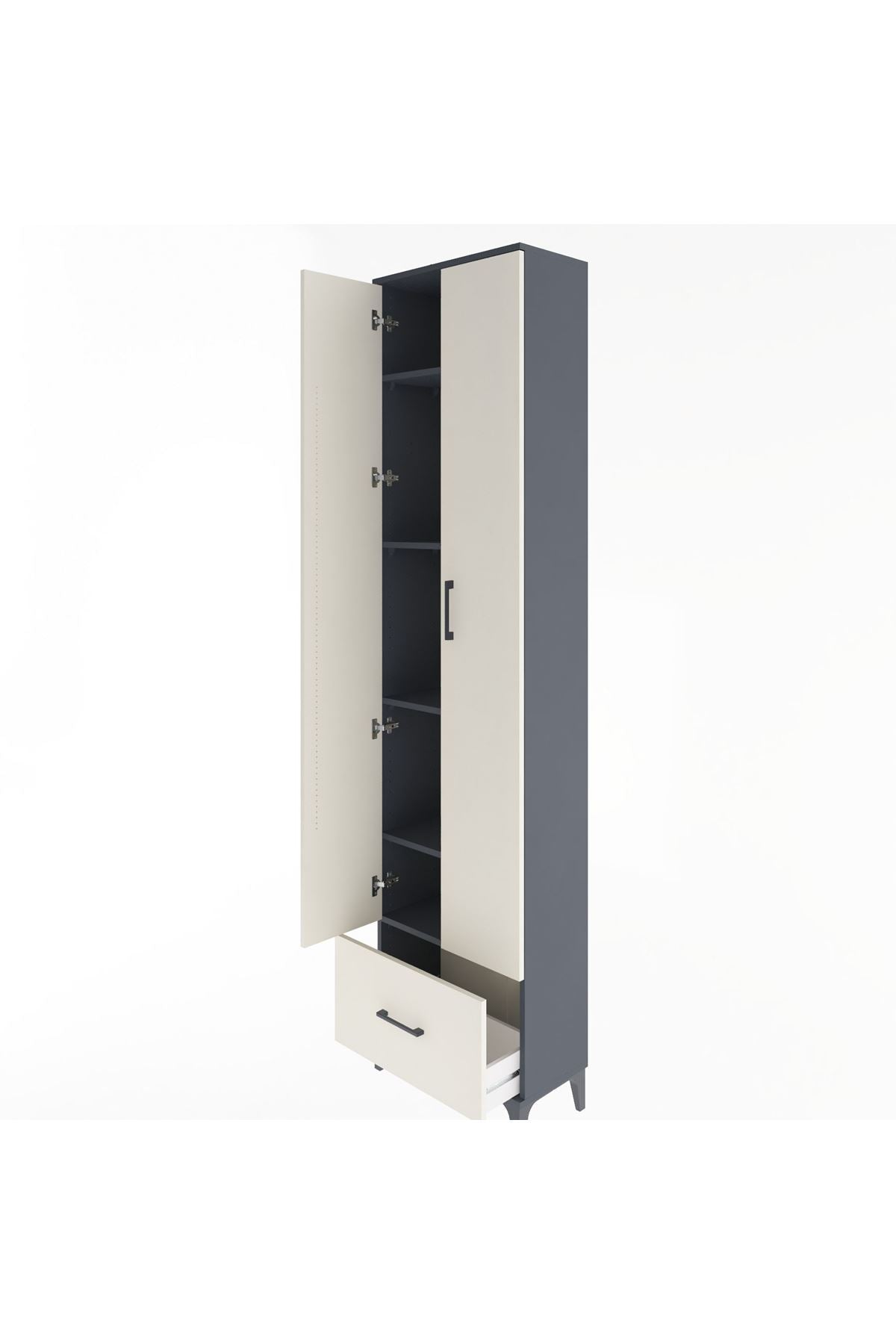 Arges Dolap 5 Raflı Tek Çekmeceli 2 Kapaklı 60x30x243 Antrasit-Aytaşı