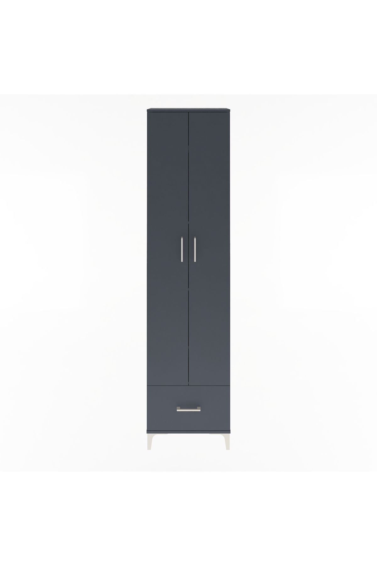 Arges Dolap 5 Raflı Tek Çekmeceli 2 Kapaklı 60x30x243 Antrasit-Antrasit