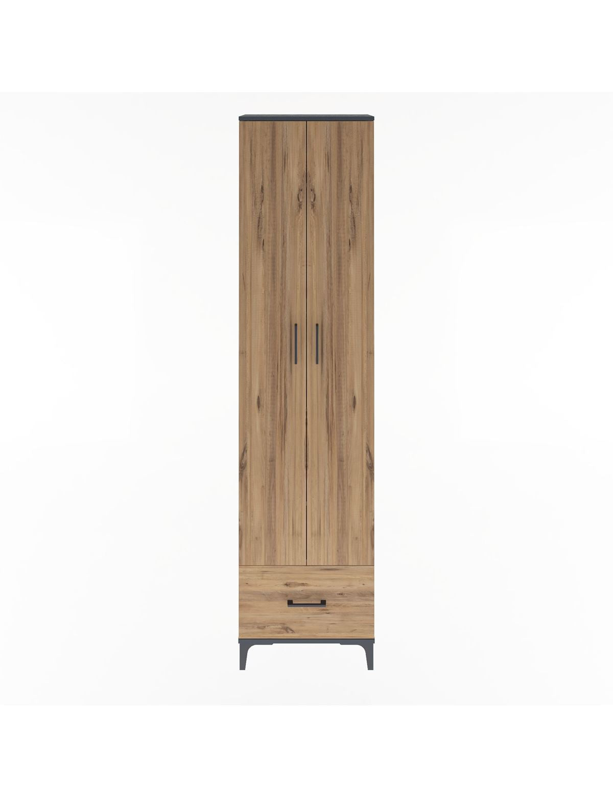 Arges Dolap 5 Raflı Tek Çekmeceli 2 Kapaklı 60x30x243 Antrasit-Çam