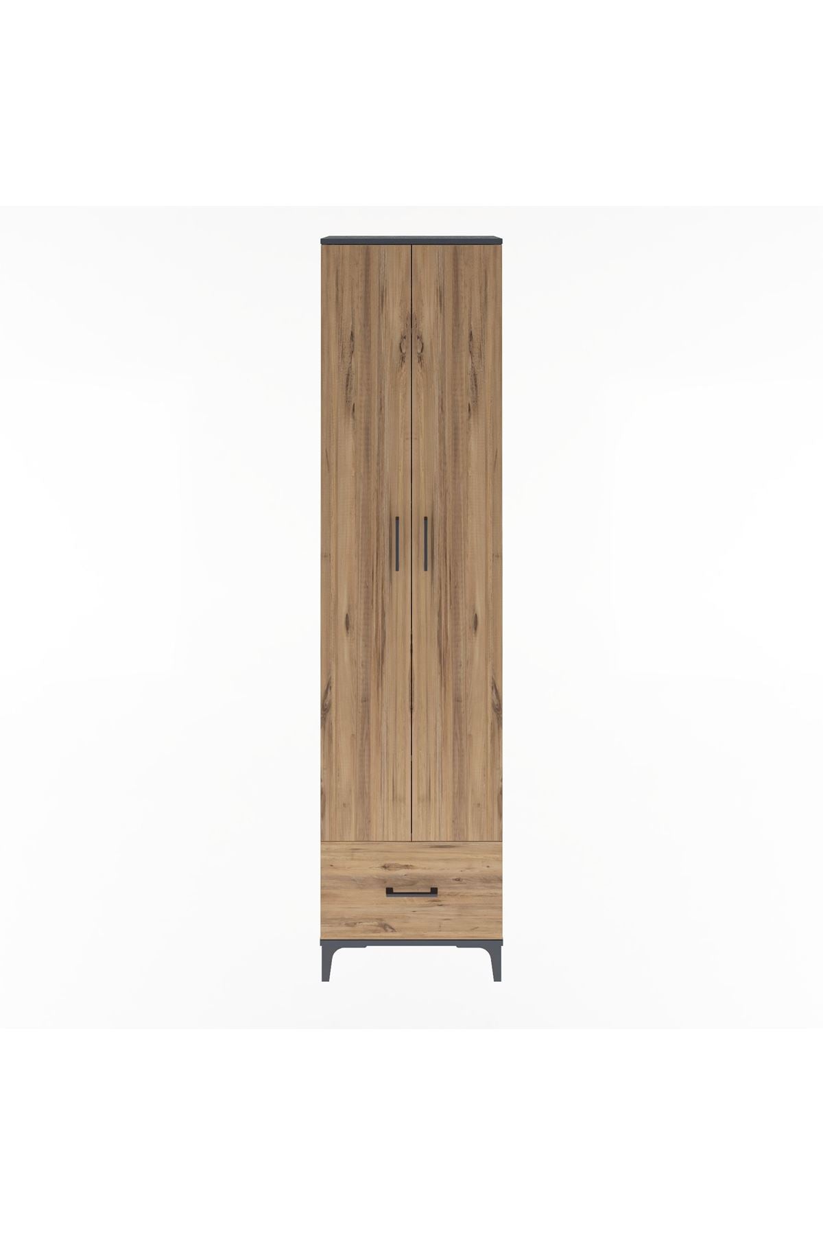 Arges Dolap 5 Raflı Tek Çekmeceli 2 Kapaklı 60x30x243 Antrasit-Çam