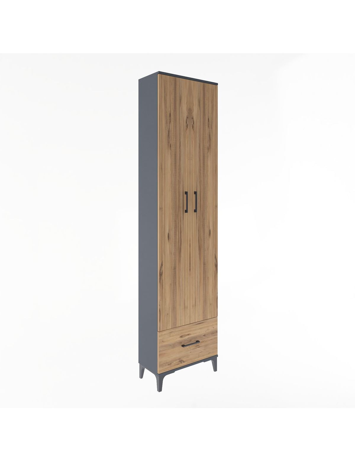 Arges Dolap 5 Raflı Tek Çekmeceli 2 Kapaklı 60x30x243 Antrasit-Çam