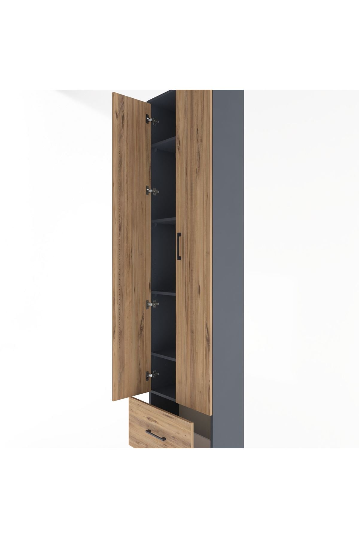 Arges Dolap 5 Raflı Tek Çekmeceli 2 Kapaklı 60x30x243 Antrasit-Çam