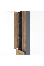 Arges Dolap 5 Raflı Tek Çekmeceli 2 Kapaklı 60x30x243 Antrasit-Çam