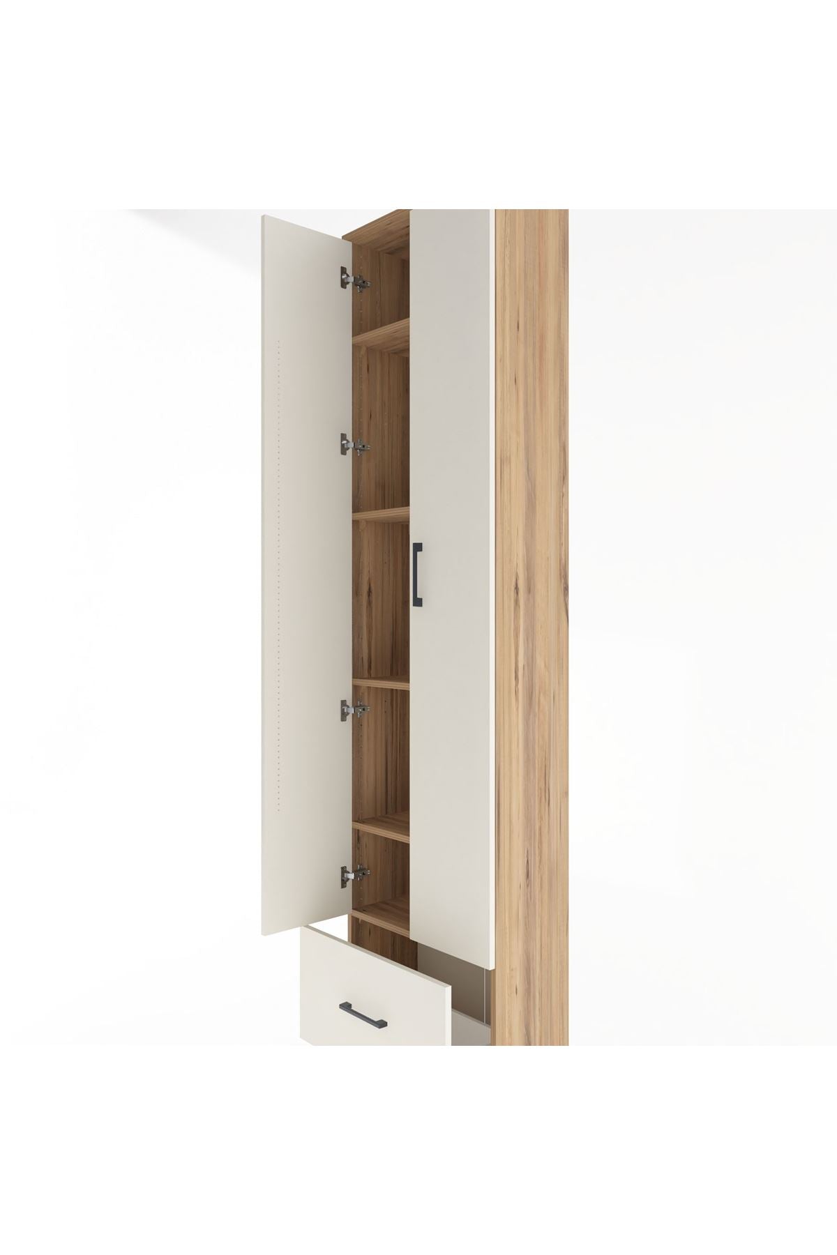 Arges Dolap 5 Raflı Tek Çekmeceli 2 Kapaklı 60x30x243 Çam-Aytaşı