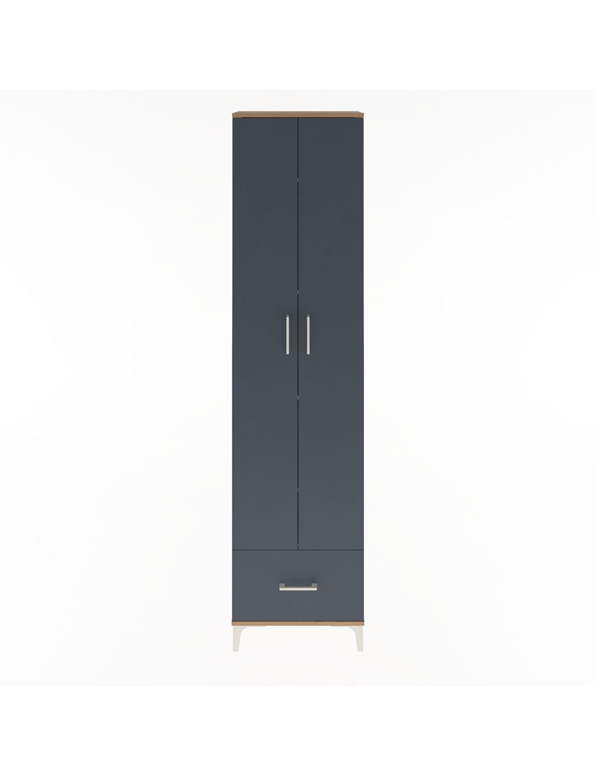 Arges Dolap 5 Raflı Tek Çekmeceli 2 Kapaklı 60x30x243 Çam-Antrasit