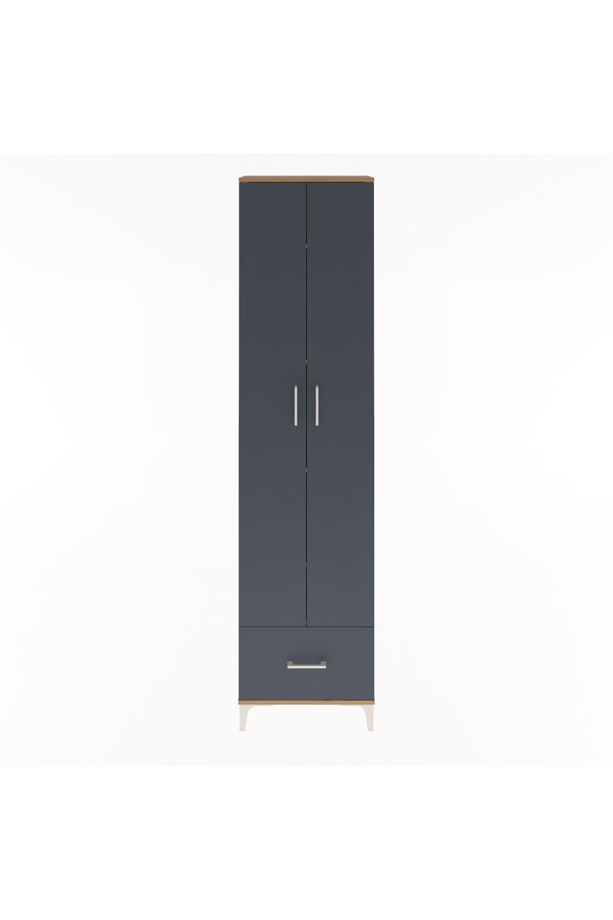 Arges Dolap 5 Raflı Tek Çekmeceli 2 Kapaklı 60x30x243 Çam-Antrasit