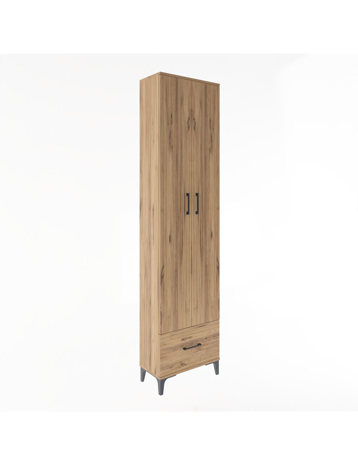 Arges Dolap 5 Raflı Tek Çekmeceli 2 Kapaklı 60x30x243 Çam-Çam