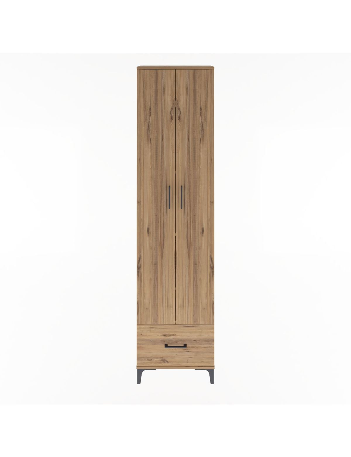 Arges Dolap 5 Raflı Tek Çekmeceli 2 Kapaklı 60x30x243 Çam-Çam