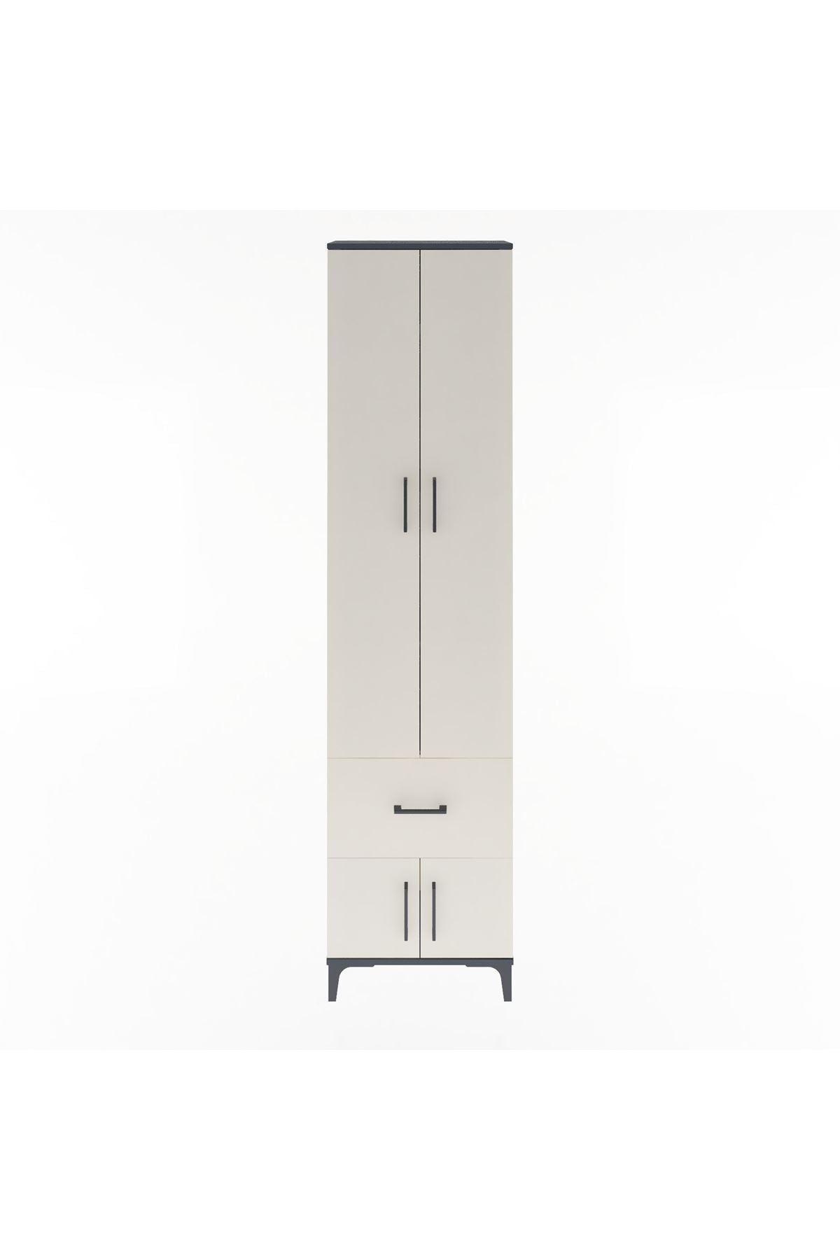 Arges Dolap 4 Raflı Tek Çekmeceli 4 Kapaklı 60x30x243 Antrasit-Aytaşı