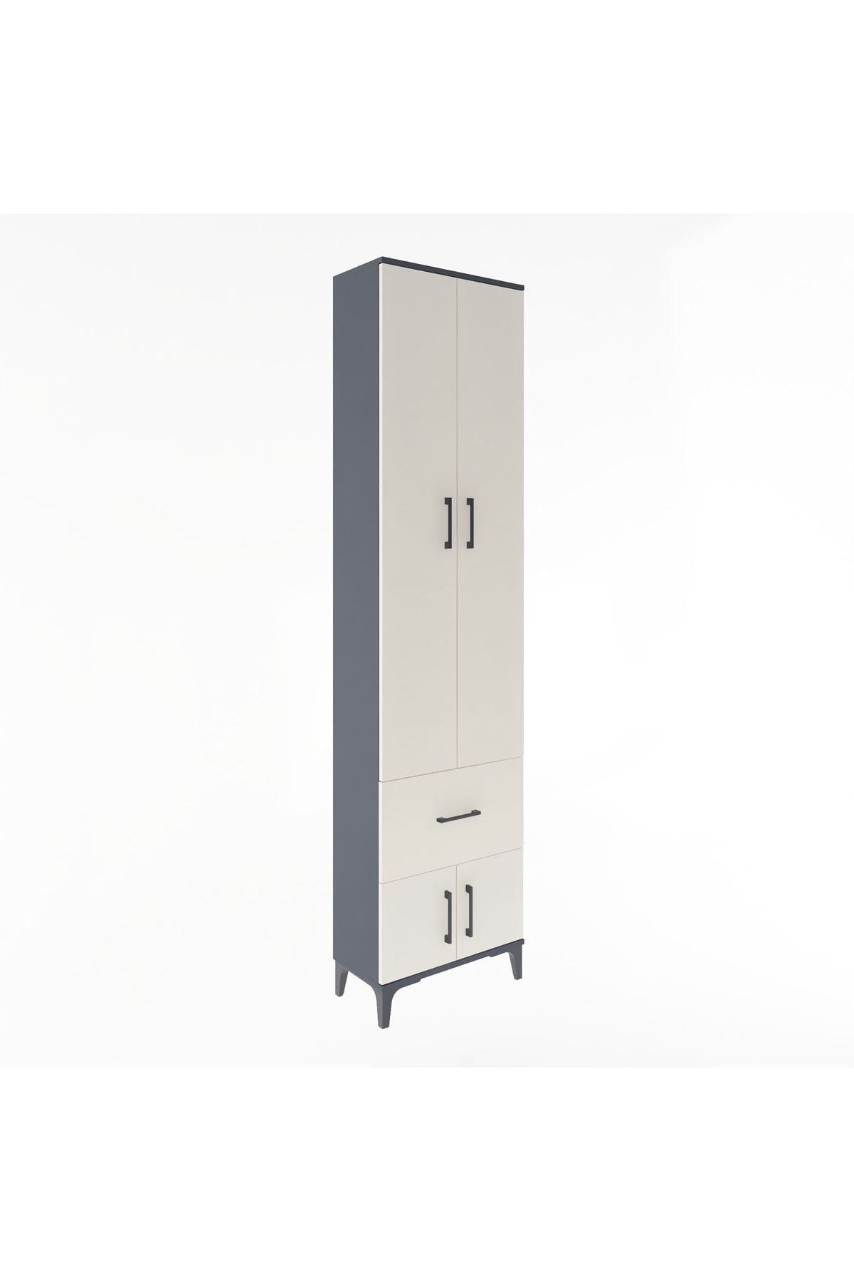 Arges Dolap 4 Raflı Tek Çekmeceli 4 Kapaklı 60x30x243 Antrasit-Aytaşı