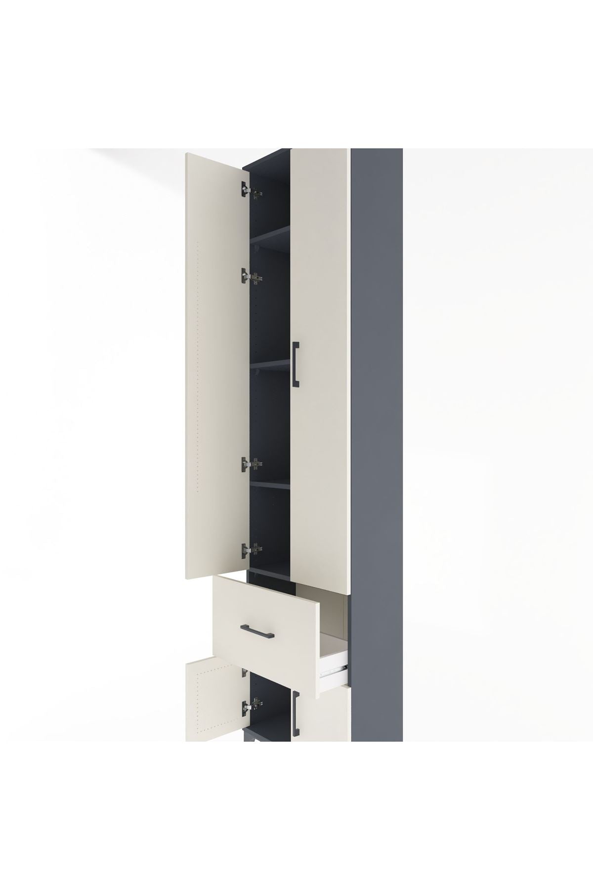 Arges Dolap 4 Raflı Tek Çekmeceli 4 Kapaklı 60x30x243 Antrasit-Aytaşı