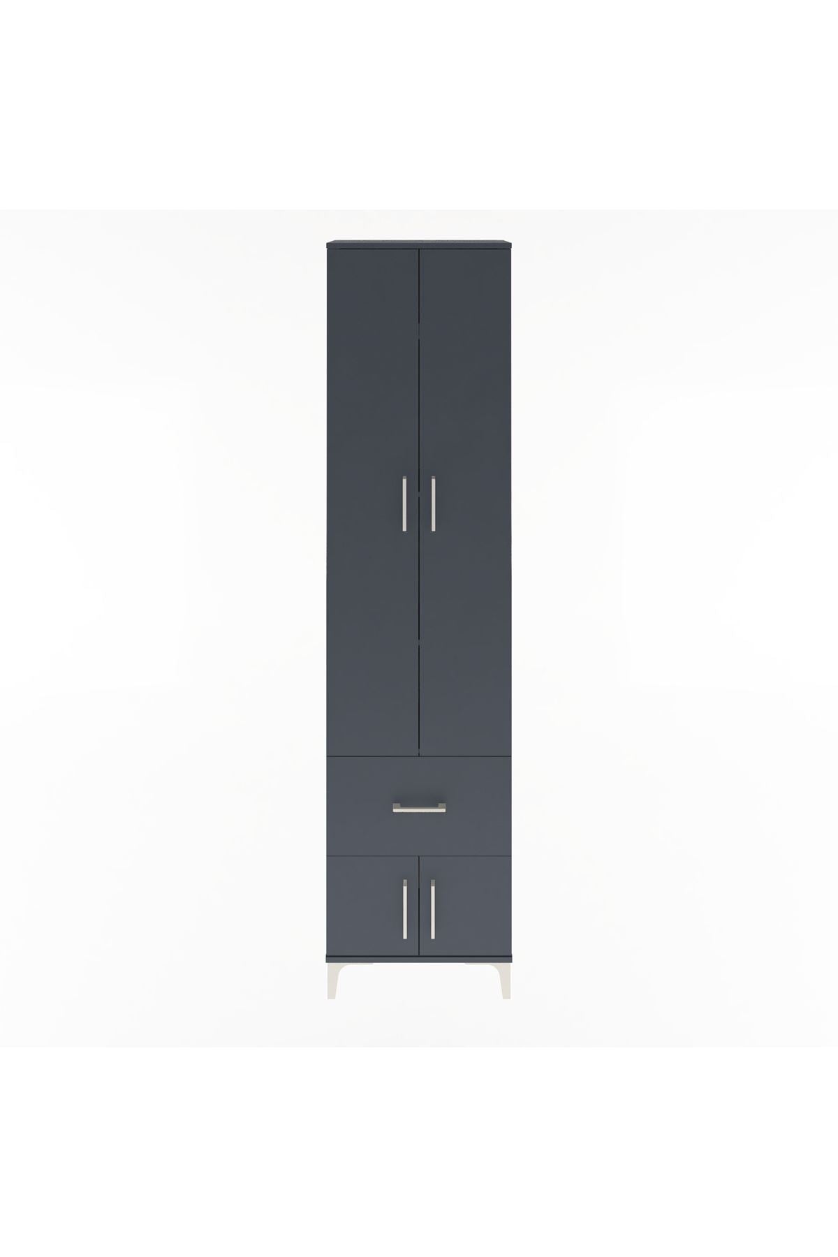 Arges Dolap 4 Raflı Tek Çekmeceli 4 Kapaklı 60x30x243 Antrasit-Antrasit