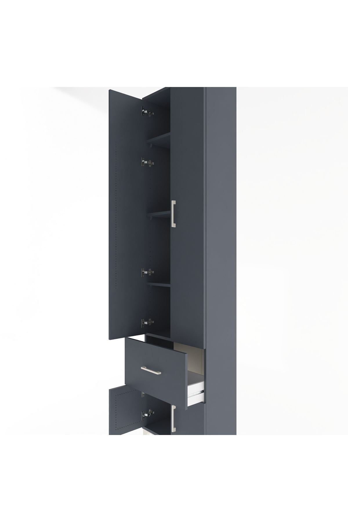 Arges Dolap 4 Raflı Tek Çekmeceli 4 Kapaklı 60x30x243 Antrasit-Antrasit