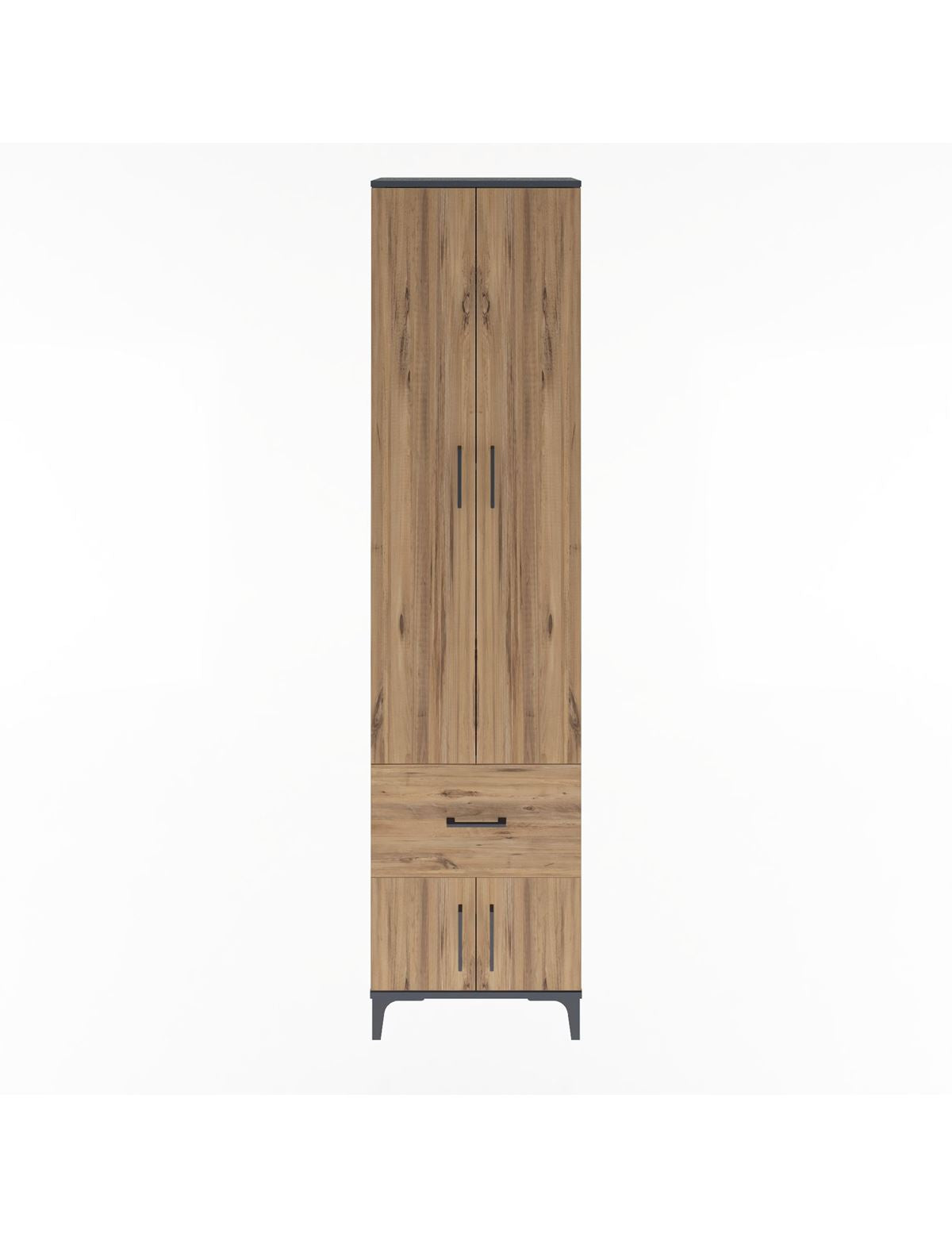 Arges Dolap 4 Raflı Tek Çekmeceli 4 Kapaklı 60x30x243 Antrasit-Çam