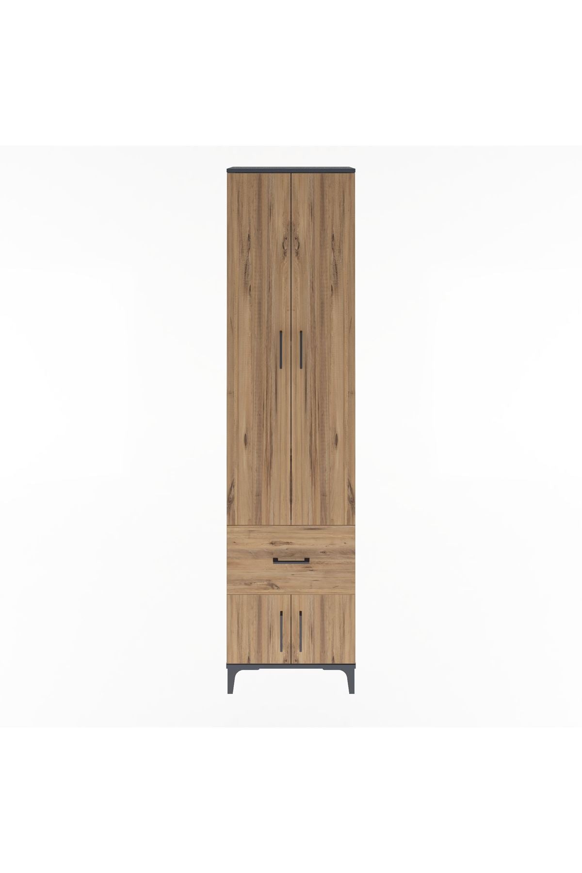 Arges Dolap 4 Raflı Tek Çekmeceli 4 Kapaklı 60x30x243 Antrasit-Çam