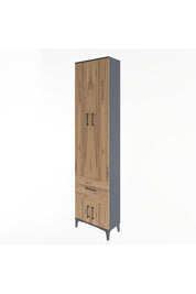 Arges Dolap 4 Raflı Tek Çekmeceli 4 Kapaklı 60x30x243 Antrasit-Çam