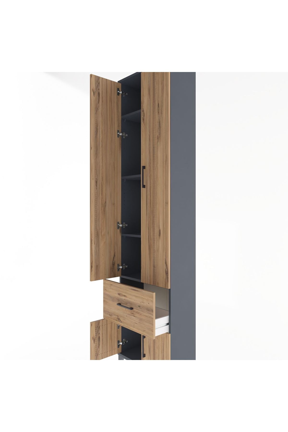 Arges Dolap 4 Raflı Tek Çekmeceli 4 Kapaklı 60x30x243 Antrasit-Çam