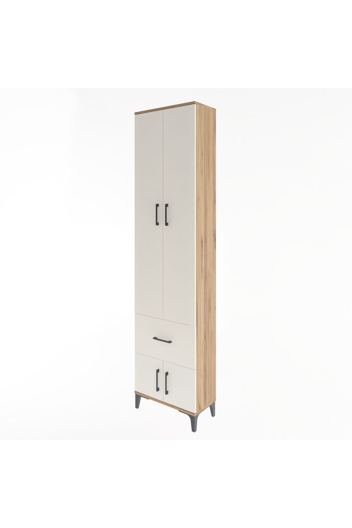 Arges Dolap 4 Raflı Tek Çekmeceli 4 Kapaklı 60x30x243 Çam-Aytaşı