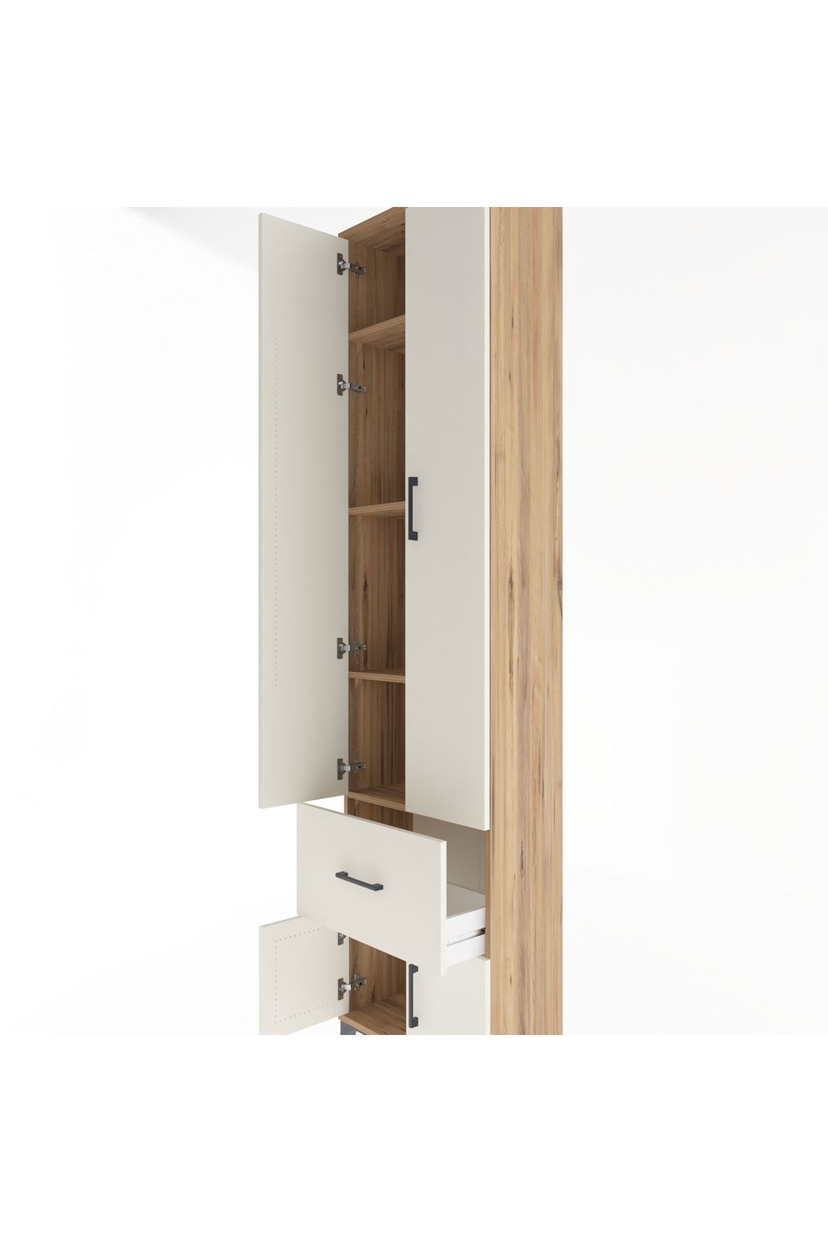 Arges Dolap 4 Raflı Tek Çekmeceli 4 Kapaklı 60x30x243 Çam-Aytaşı