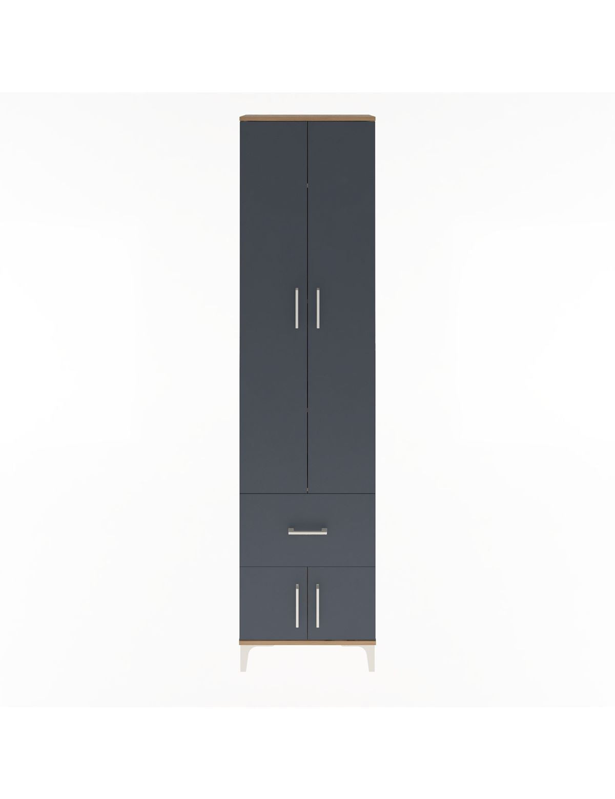 Arges Dolap 4 Raflı Tek Çekmeceli 4 Kapaklı 60x30x243 Çam-Antrasit