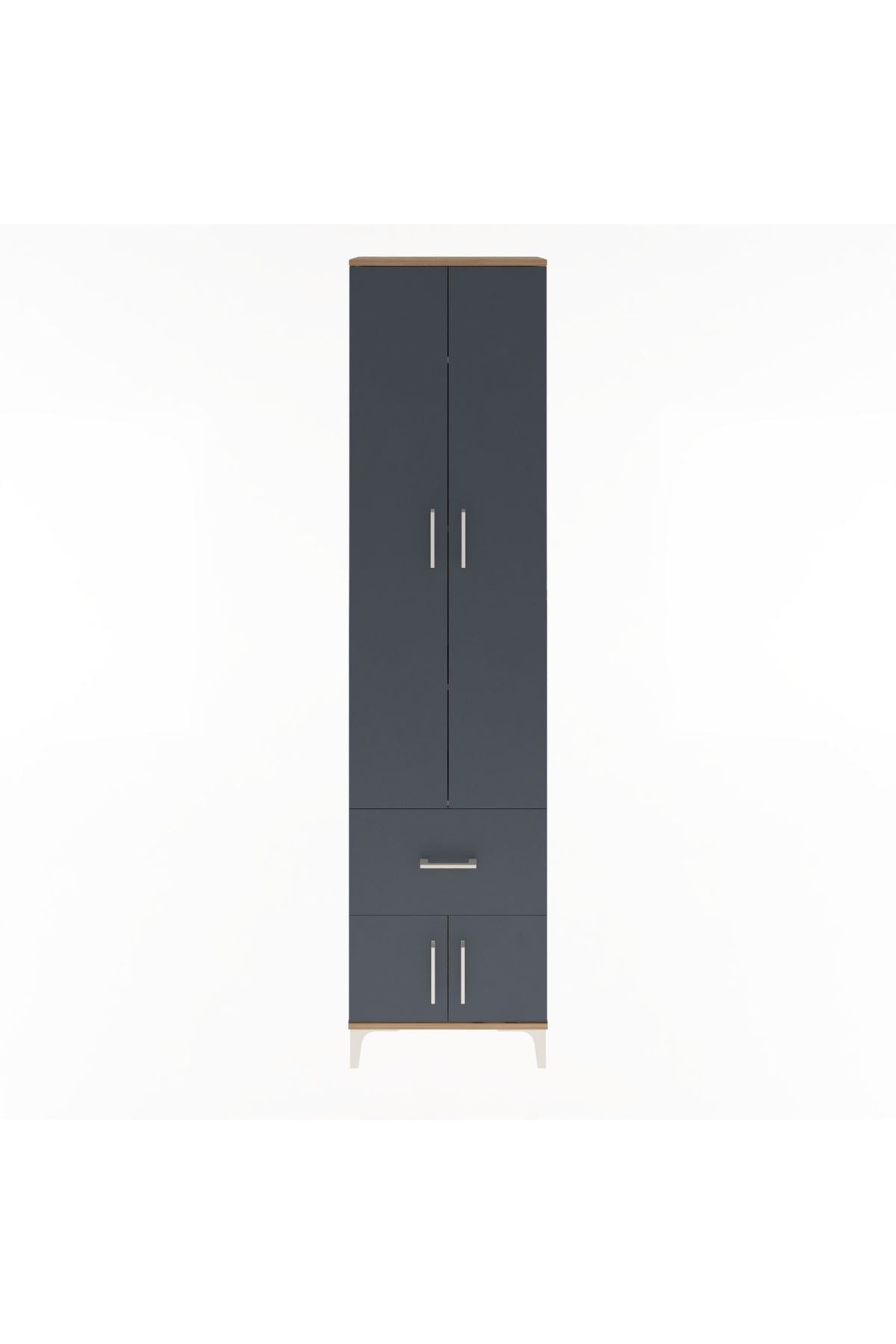 Arges Dolap 4 Raflı Tek Çekmeceli 4 Kapaklı 60x30x243 Çam-Antrasit