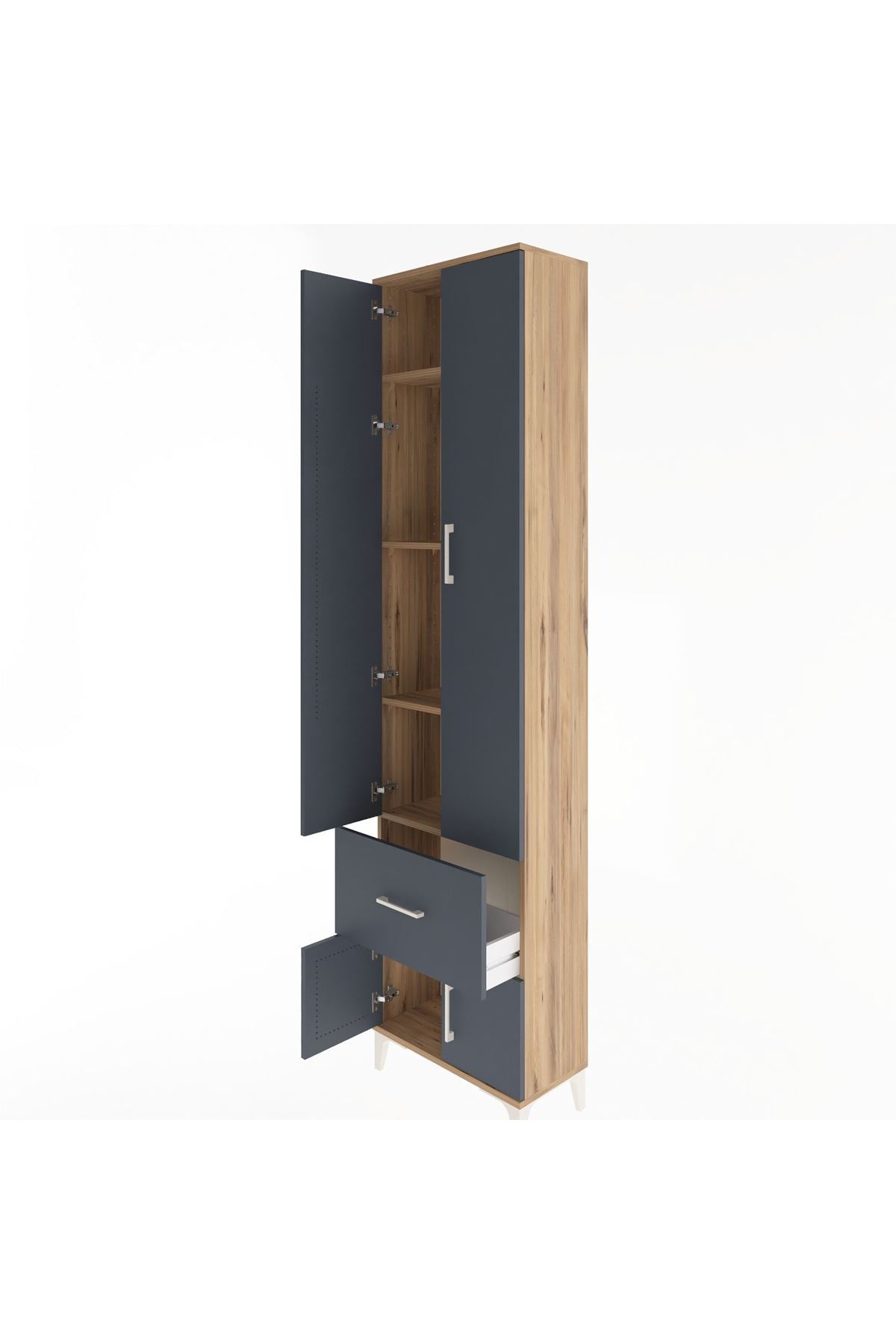 Arges Dolap 4 Raflı Tek Çekmeceli 4 Kapaklı 60x30x243 Çam-Antrasit