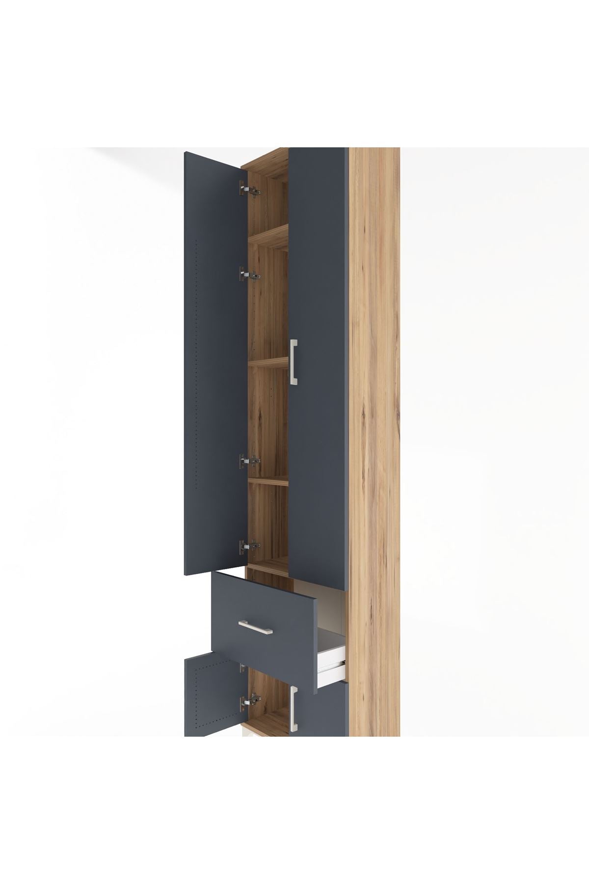 Arges Dolap 4 Raflı Tek Çekmeceli 4 Kapaklı 60x30x243 Çam-Antrasit