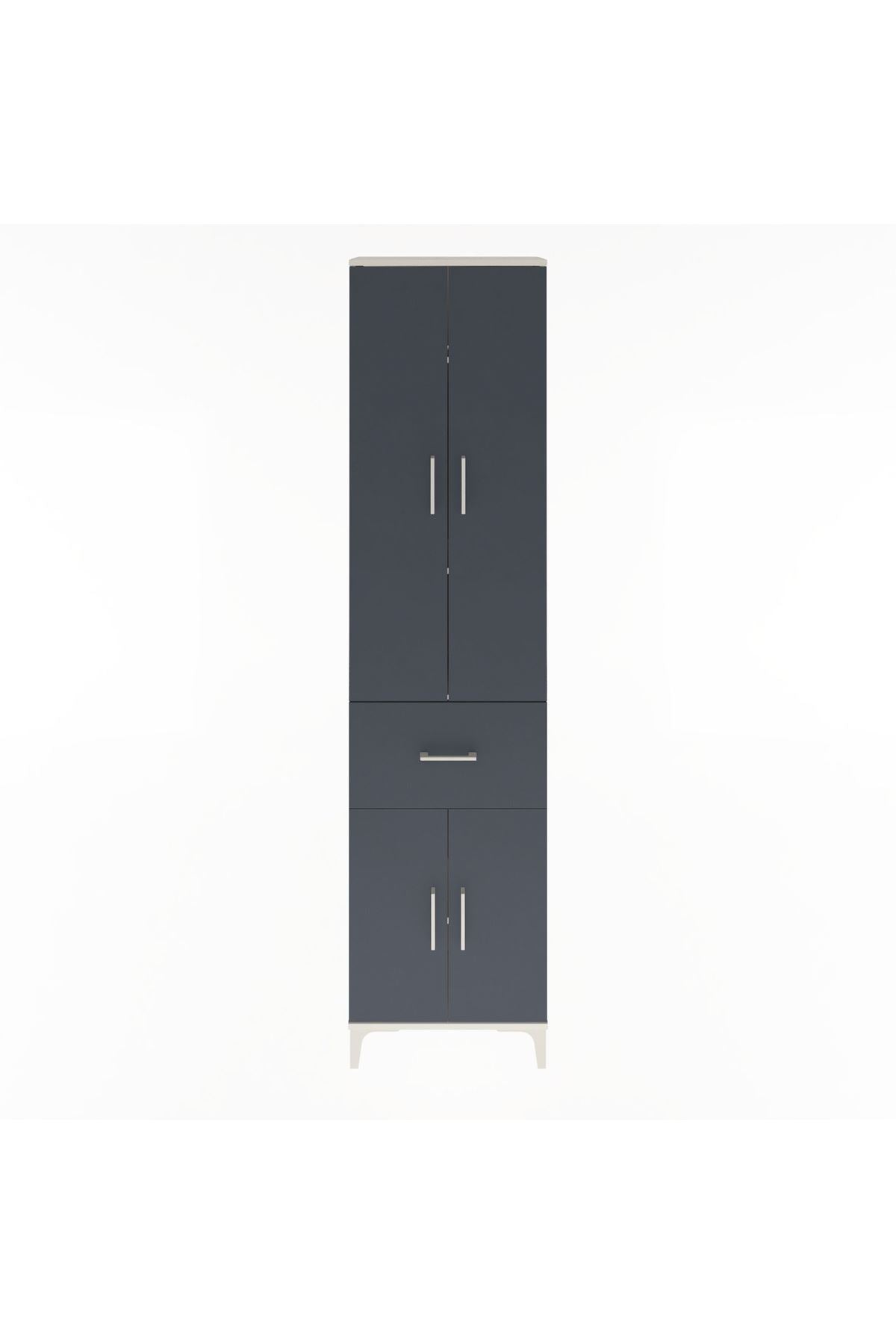 Arges Dolap 4 Raflı Tek Çekmeceli 4 Kapaklı 60x30x243 Aytaşı-Antrasit