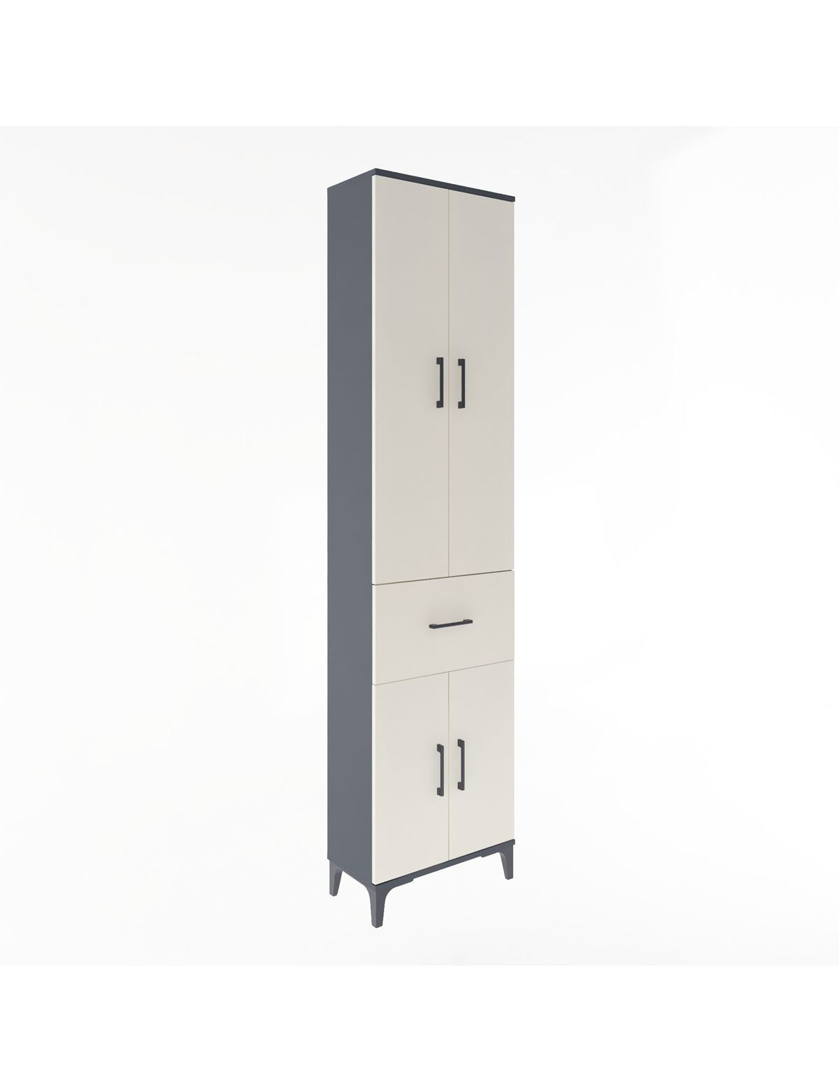 Arges Dolap 4 Raflı Tek Çekmeceli 4 Kapaklı 60x30x243 Antrasit-Aytaşı