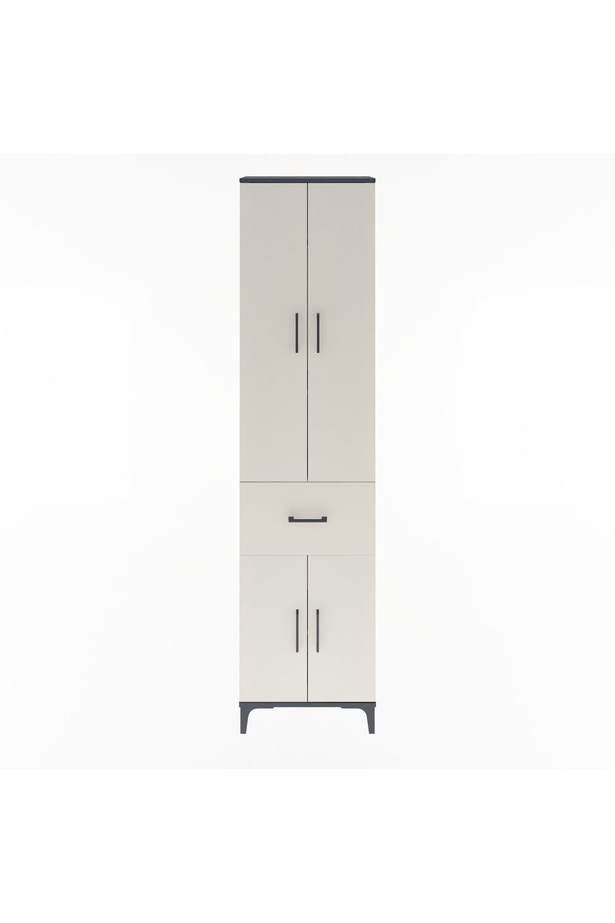 Arges Dolap 4 Raflı Tek Çekmeceli 4 Kapaklı 60x30x243 Antrasit-Aytaşı
