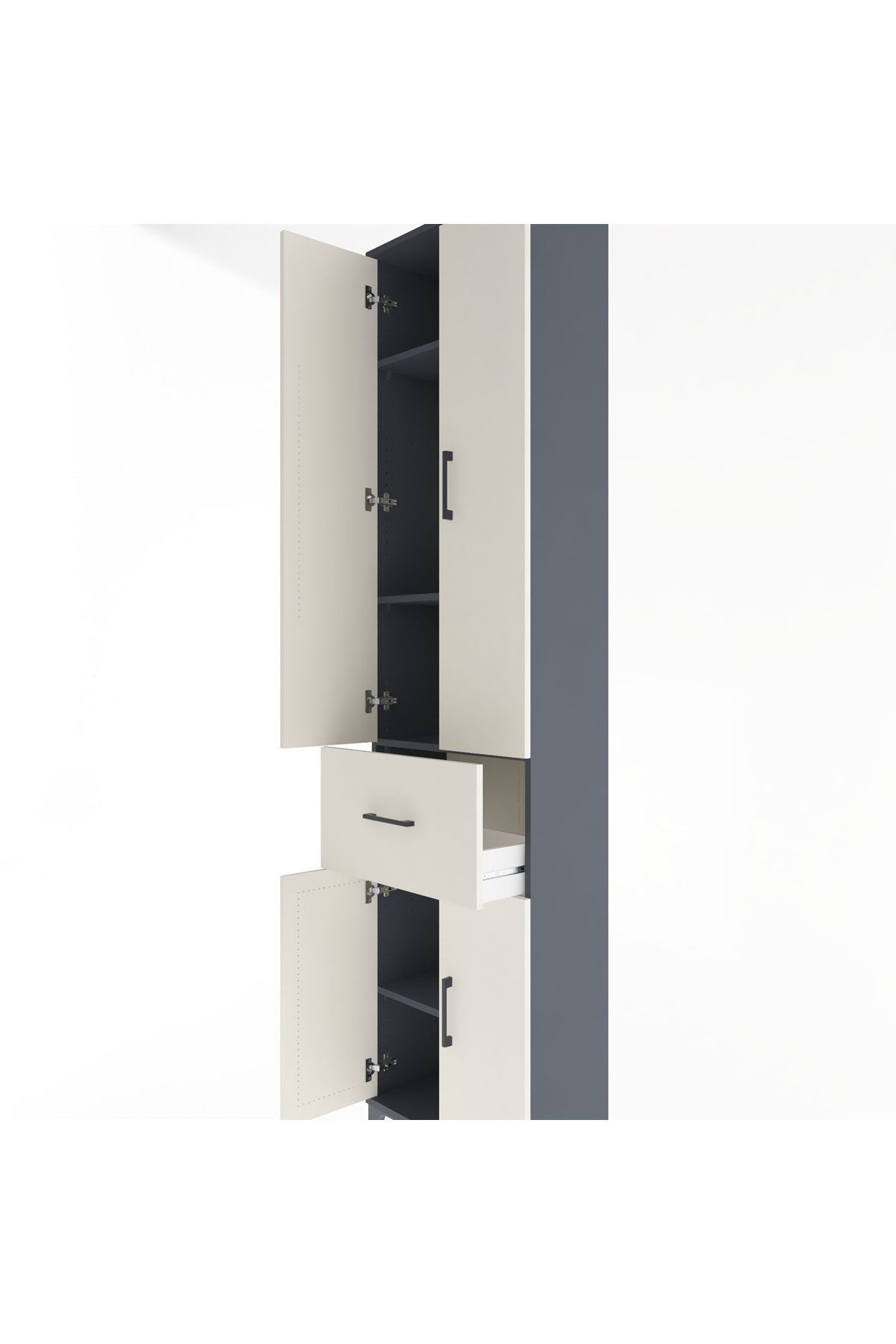 Arges Dolap 4 Raflı Tek Çekmeceli 4 Kapaklı 60x30x243 Antrasit-Aytaşı