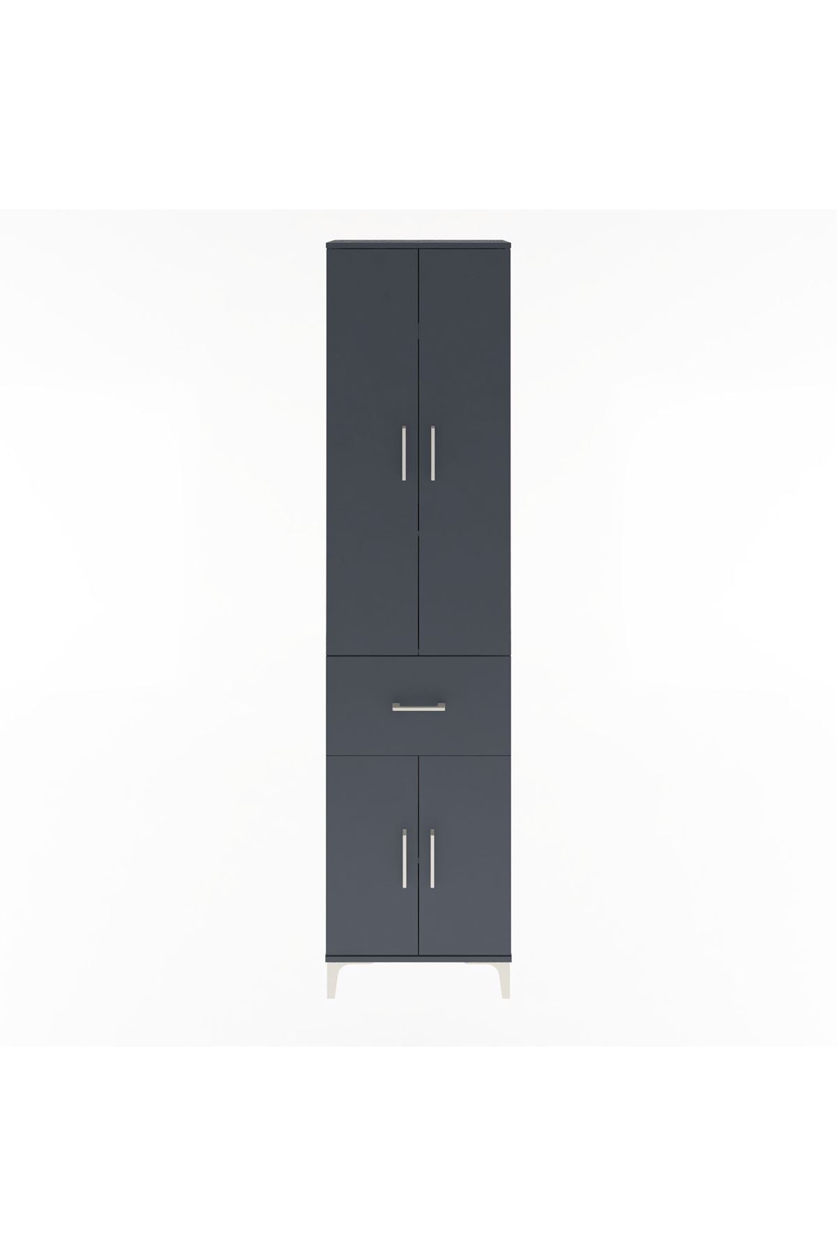 Arges Dolap 4 Raflı Tek Çekmeceli 4 Kapaklı 60x30x243 Antrasit-Antrasit