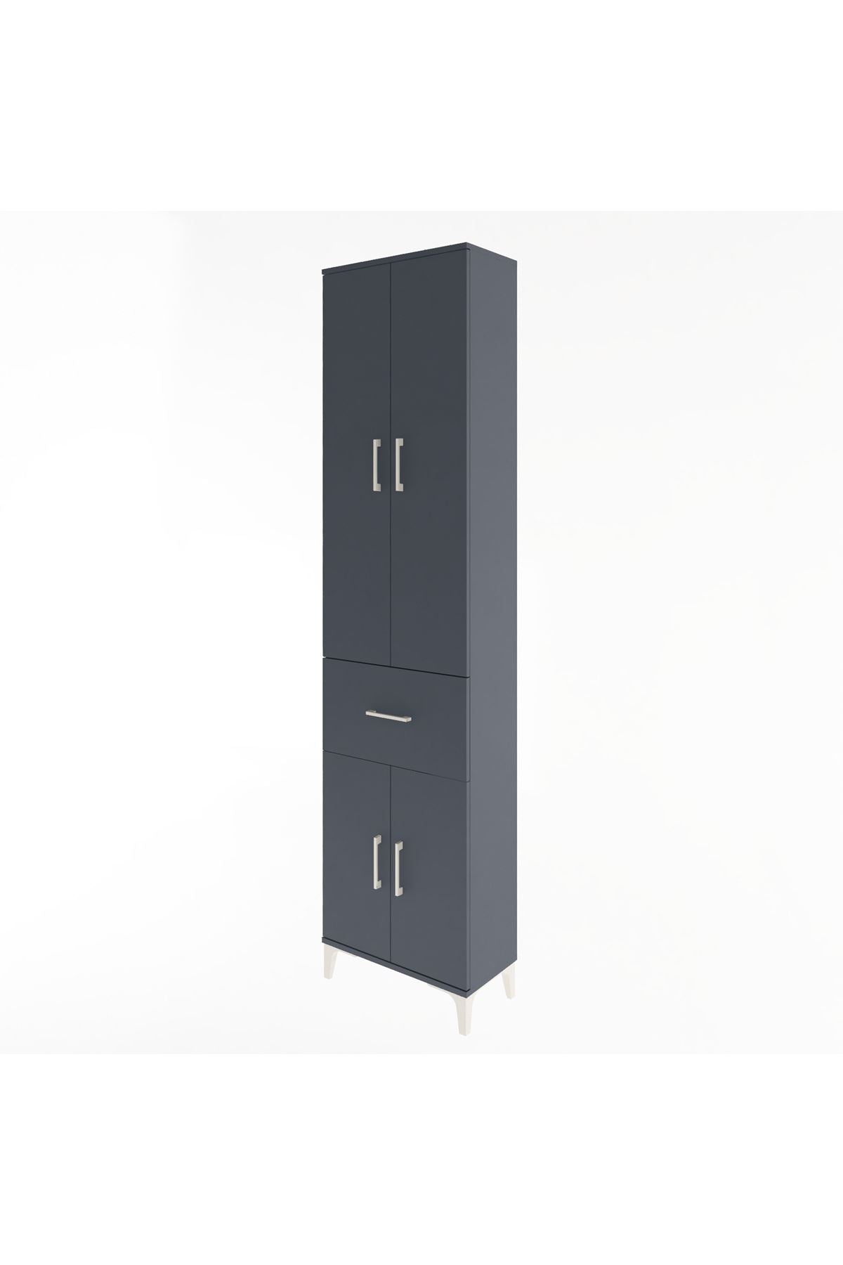 Arges Dolap 4 Raflı Tek Çekmeceli 4 Kapaklı 60x30x243 Antrasit-Antrasit