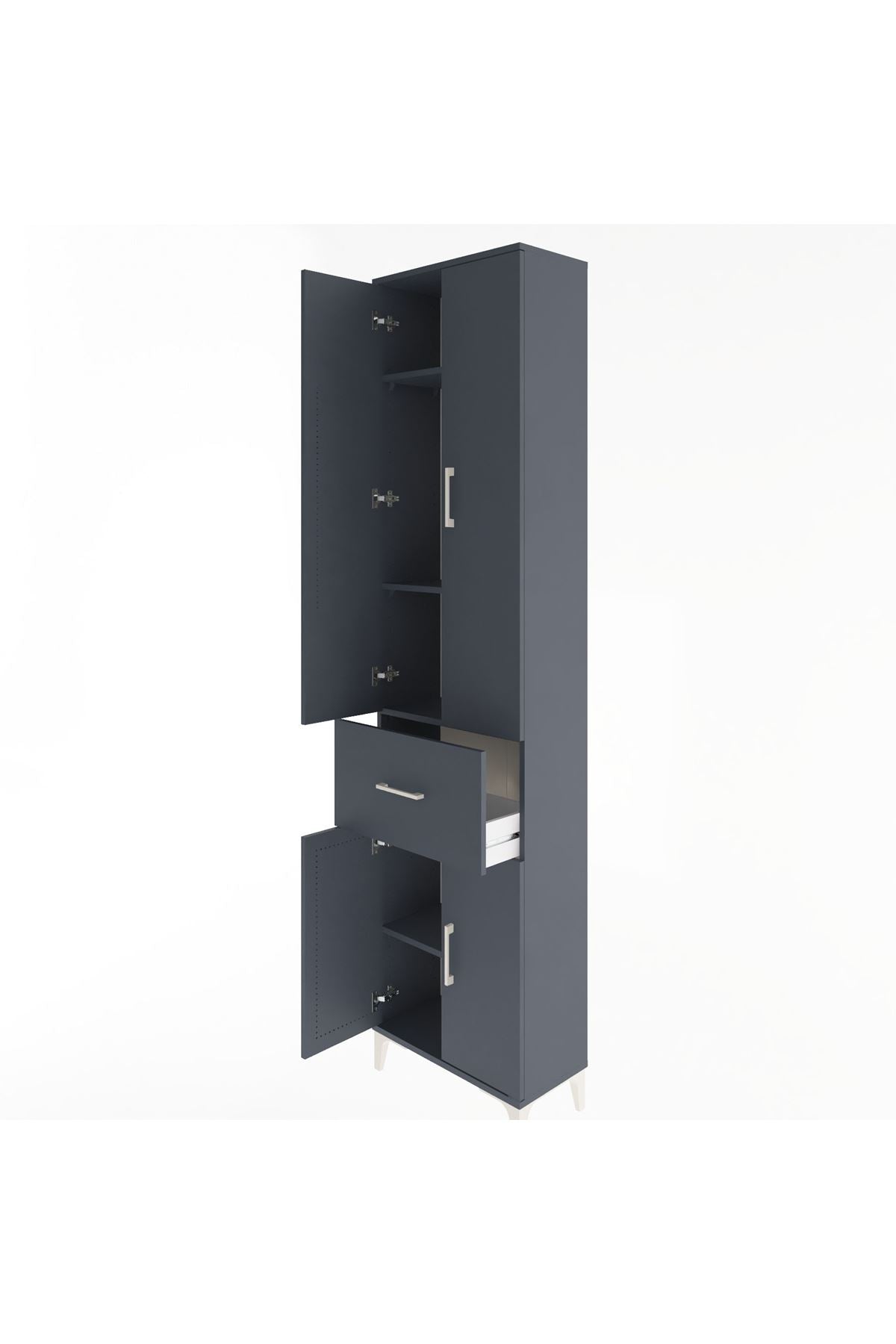 Arges Dolap 4 Raflı Tek Çekmeceli 4 Kapaklı 60x30x243 Antrasit-Antrasit