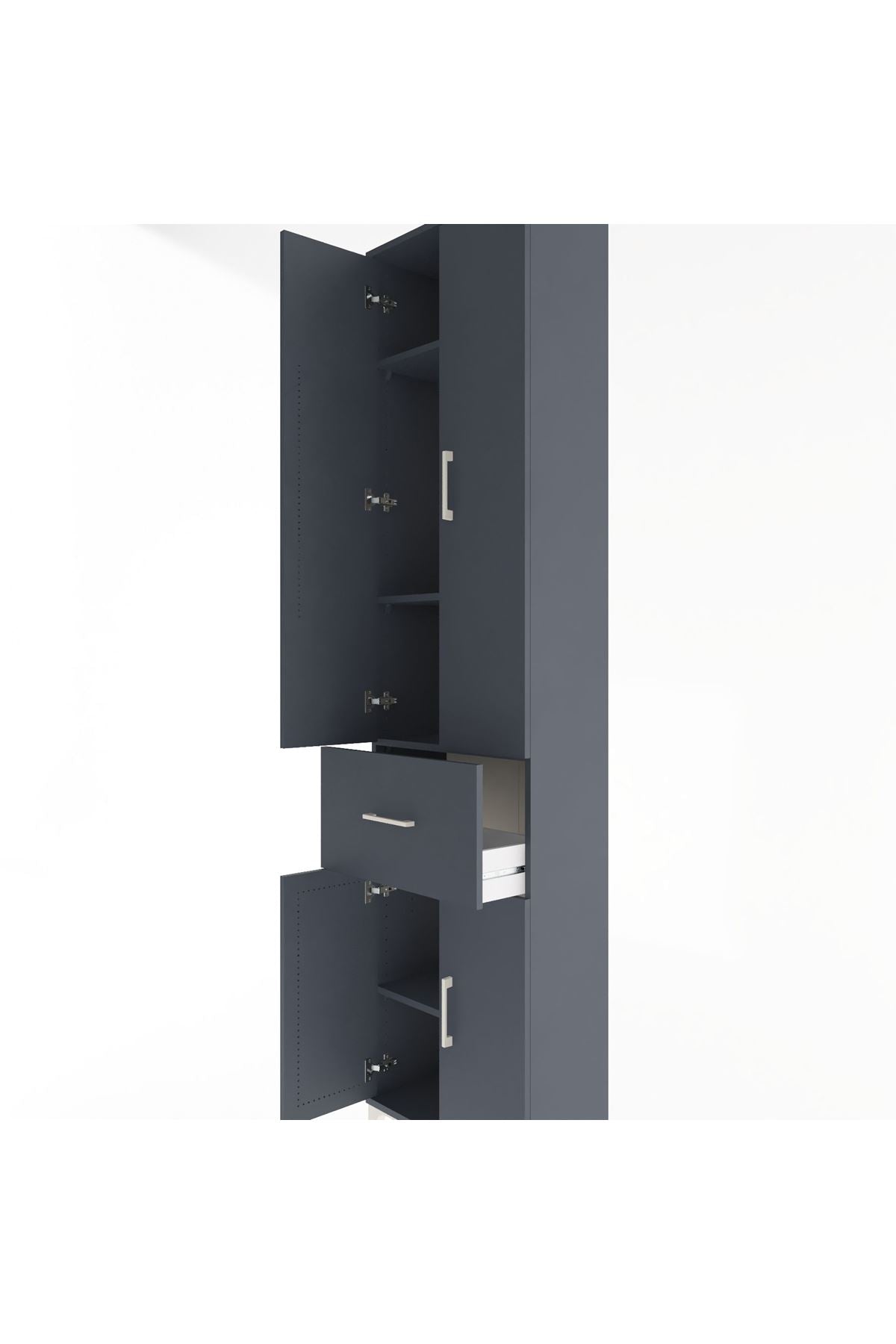 Arges Dolap 4 Raflı Tek Çekmeceli 4 Kapaklı 60x30x243 Antrasit-Antrasit