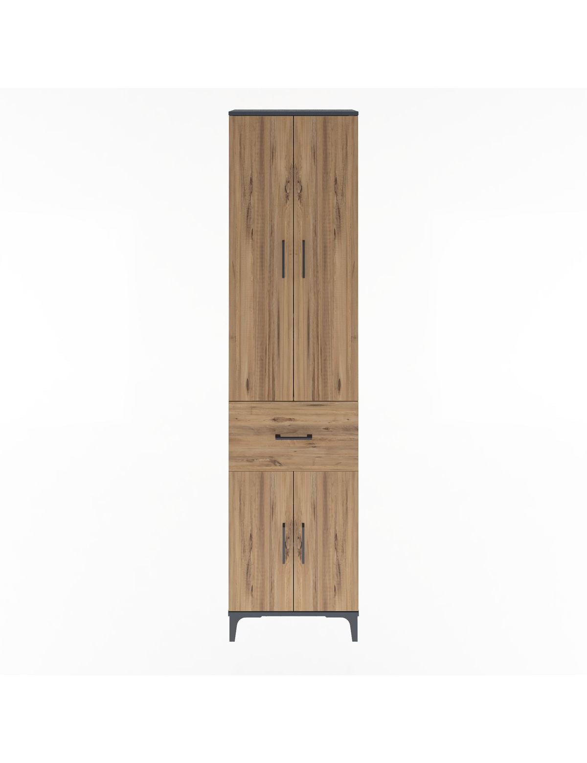 Arges Dolap 4 Raflı Tek Çekmeceli 4 Kapaklı 60x30x243 Antrasit-Çam